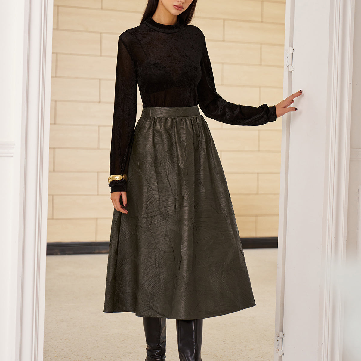 Retro Kemer Detaysız Suni Deri Etek