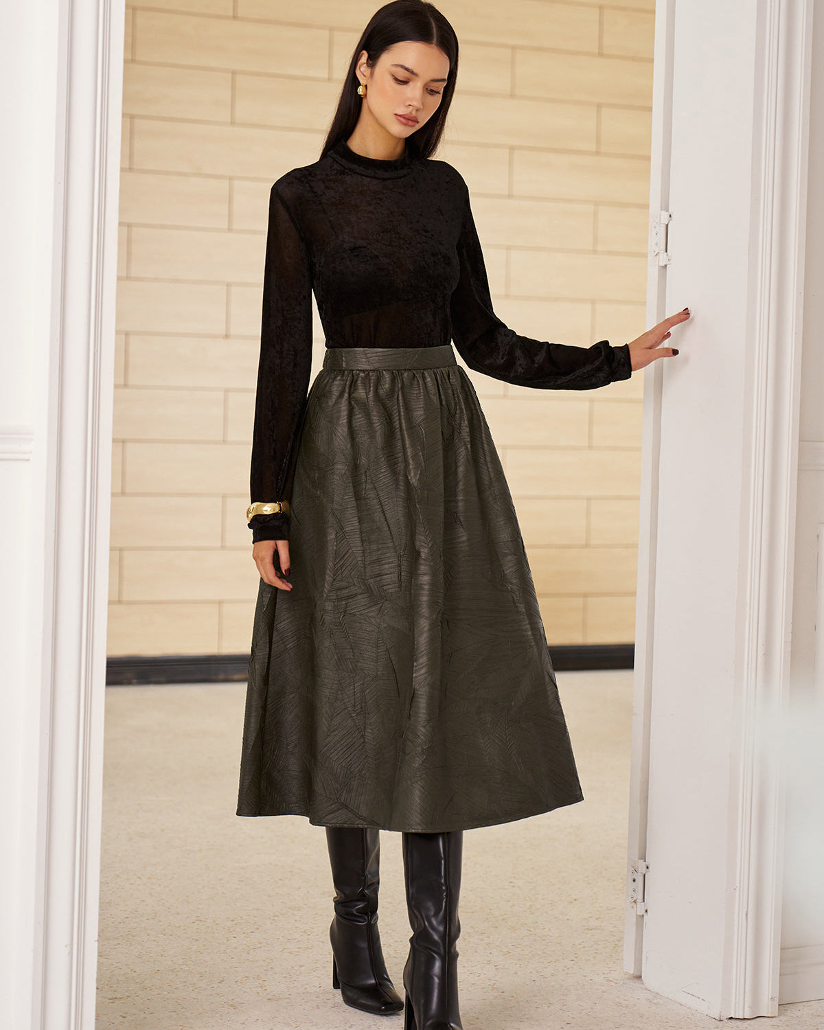 Retro Kemer Detaysız Suni Deri Etek