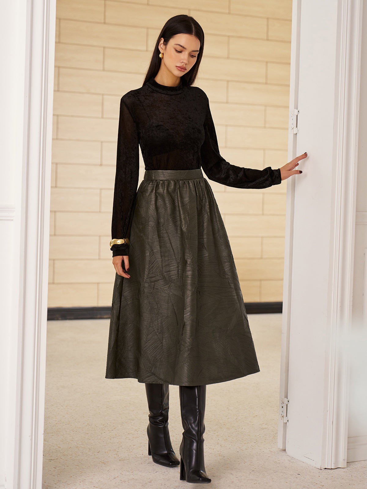 Retro Kemer Detaysız Suni Deri Etek