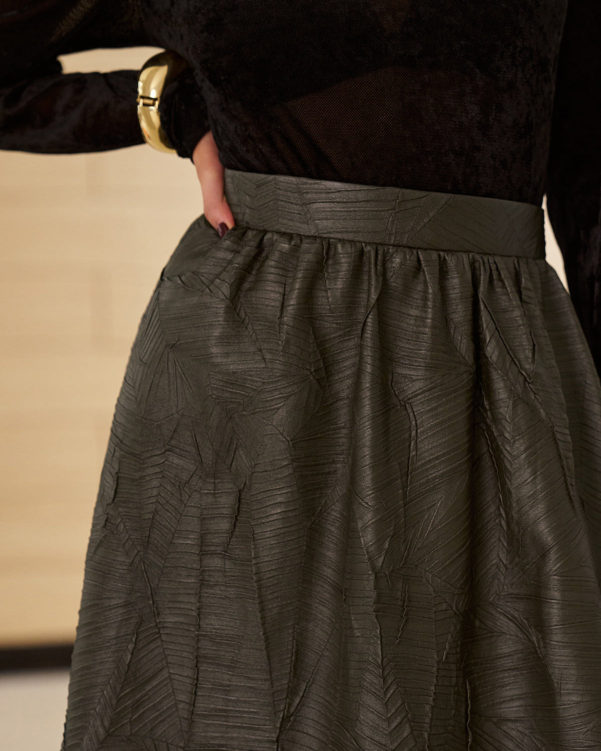 Retro Kemer Detaysız Suni Deri Etek