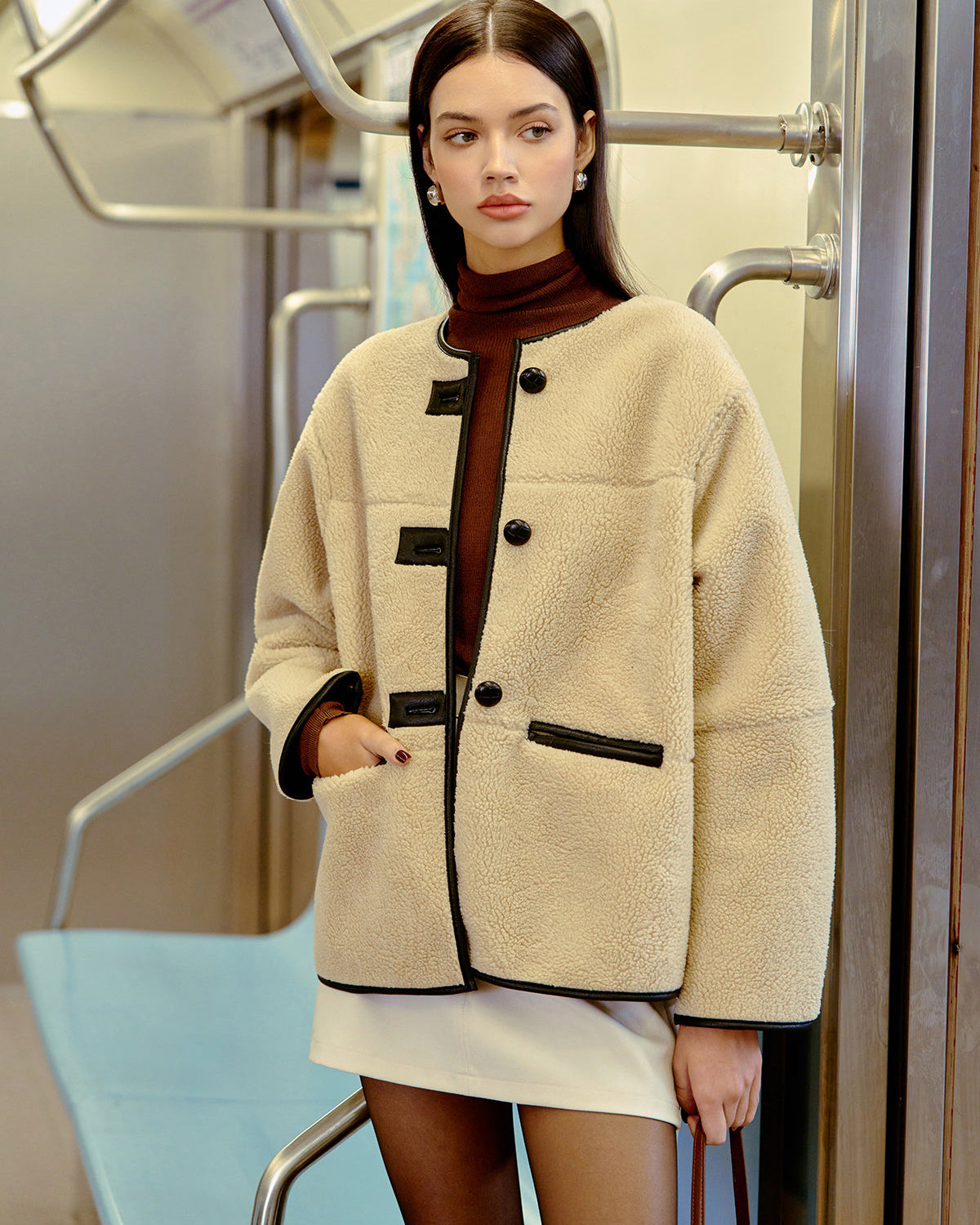 Düğmeli Suni Kürk Kışlık Mont