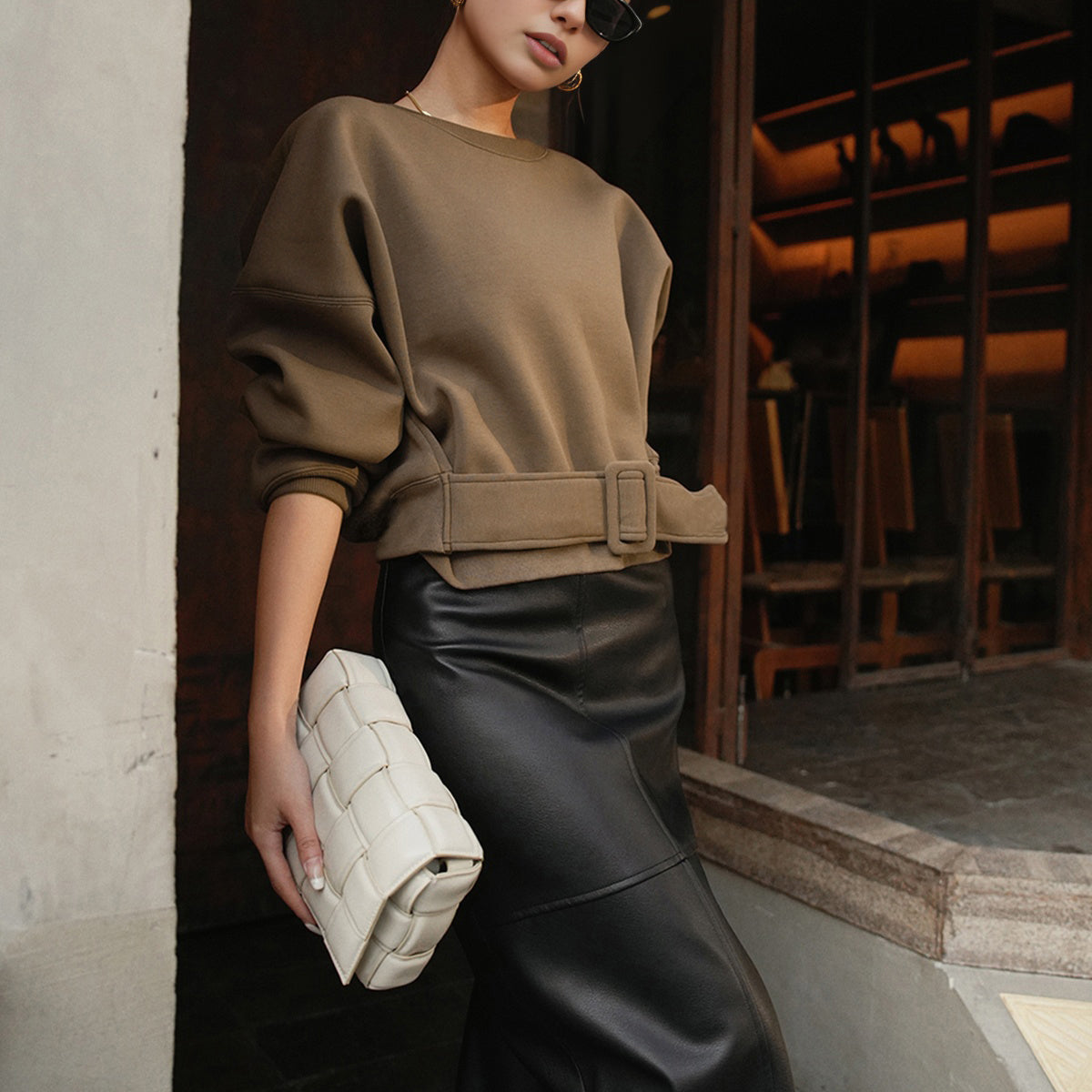 Kuşaklı Kısa Sweatshirt