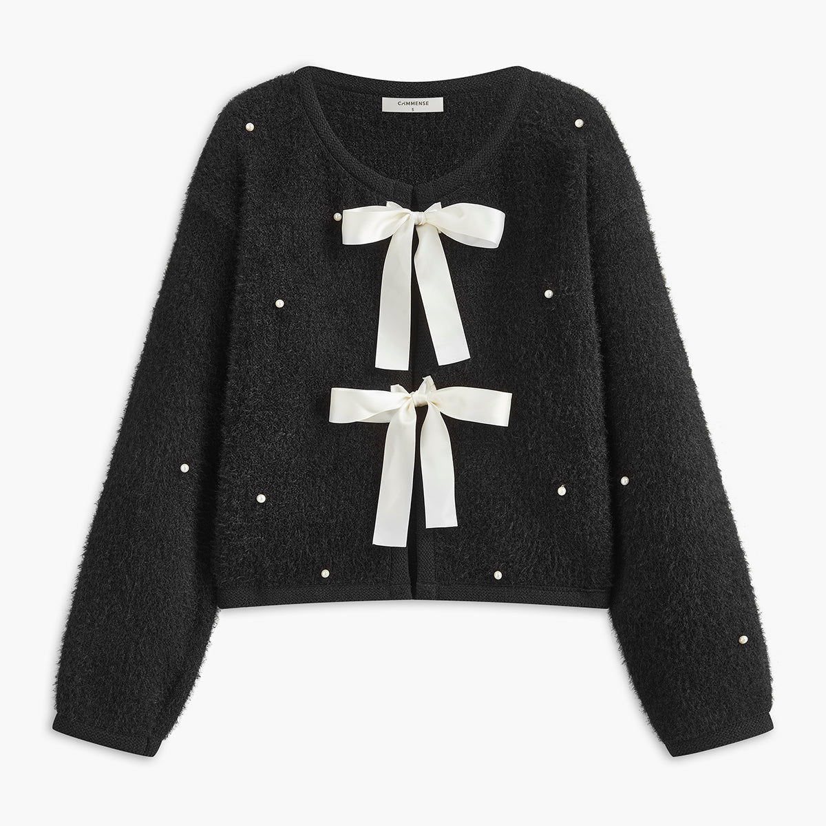 Boncuk İşlemeli Fiyonk Detaylı Triko Üst Kazak