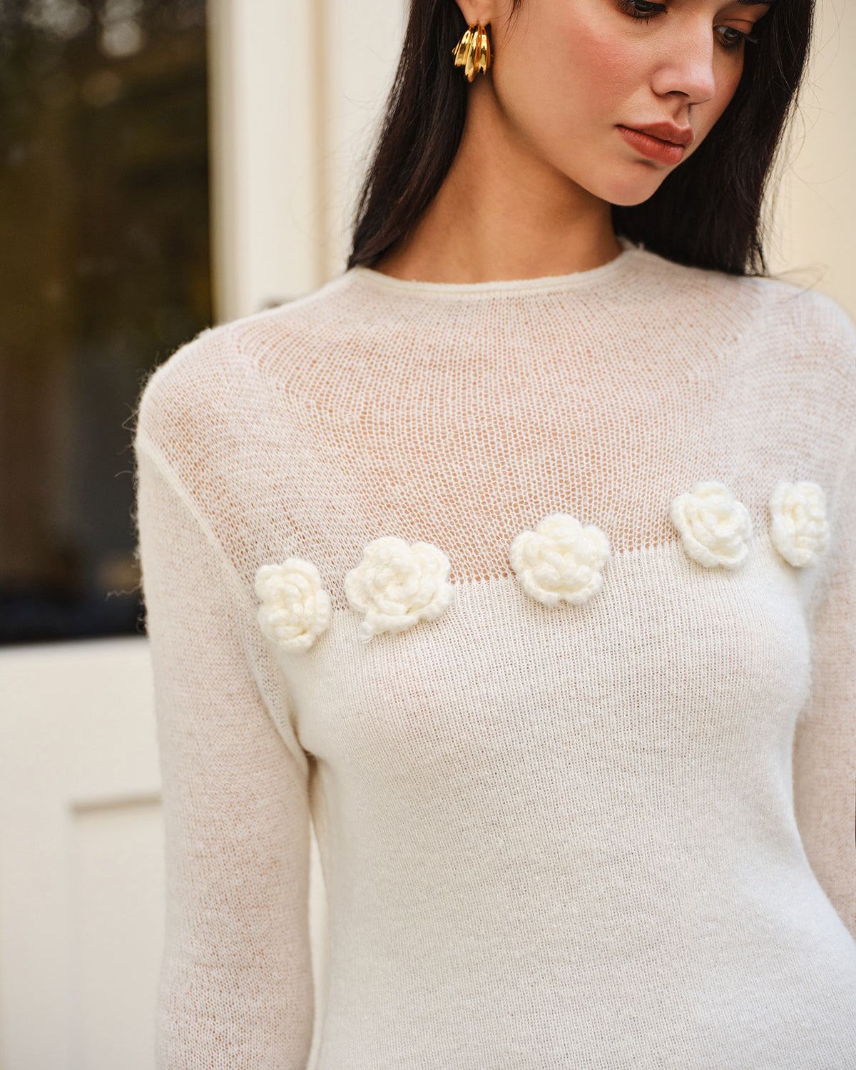 Yün Karışımlı Çiçekli Kazak Panel Elbise