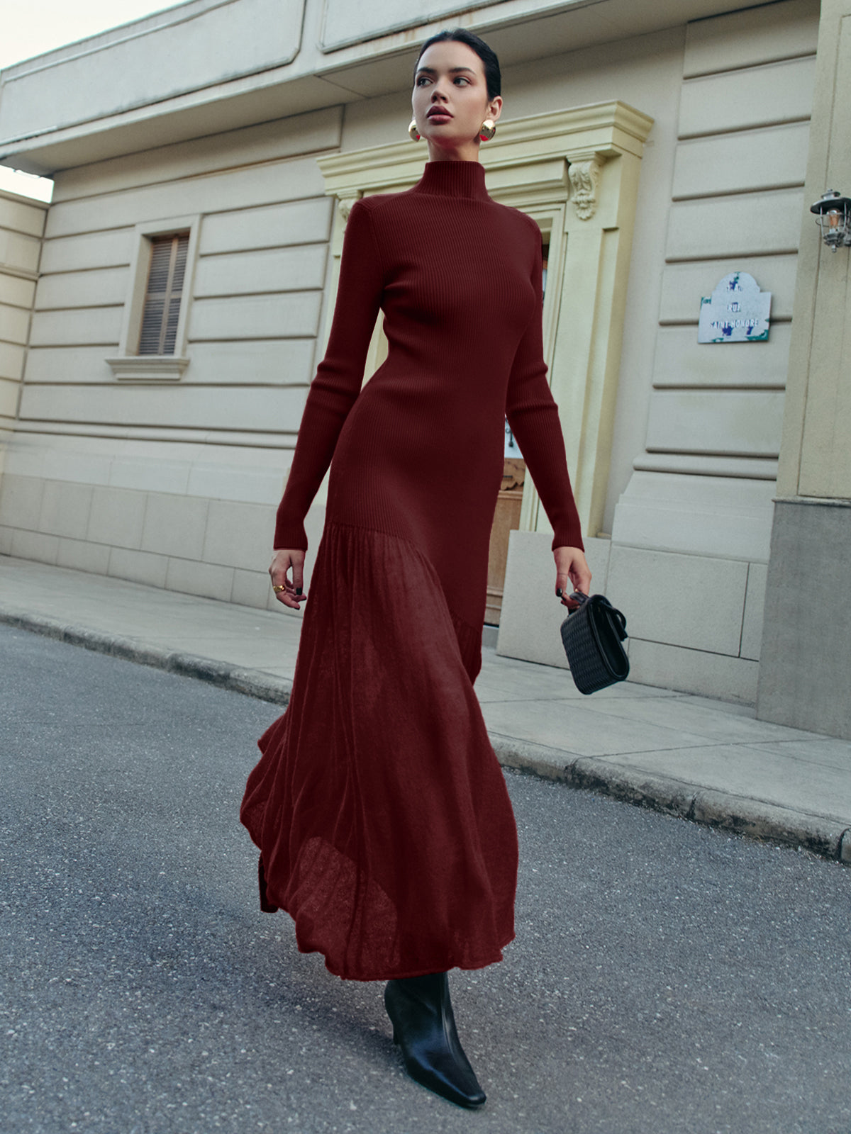 Yarım Balıkçı Yaka Pile Detaylı Triko Elbise