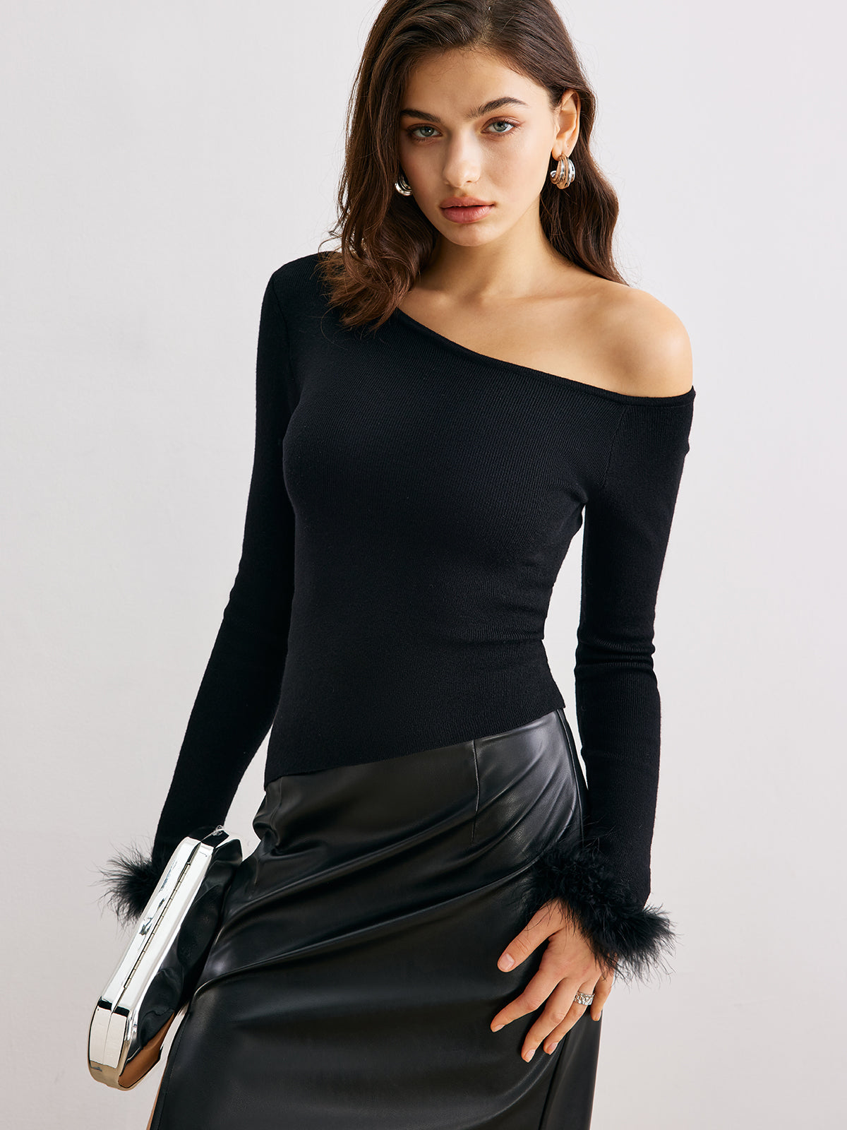 Kaşmir Asimetrik Yaka Dar Kazak