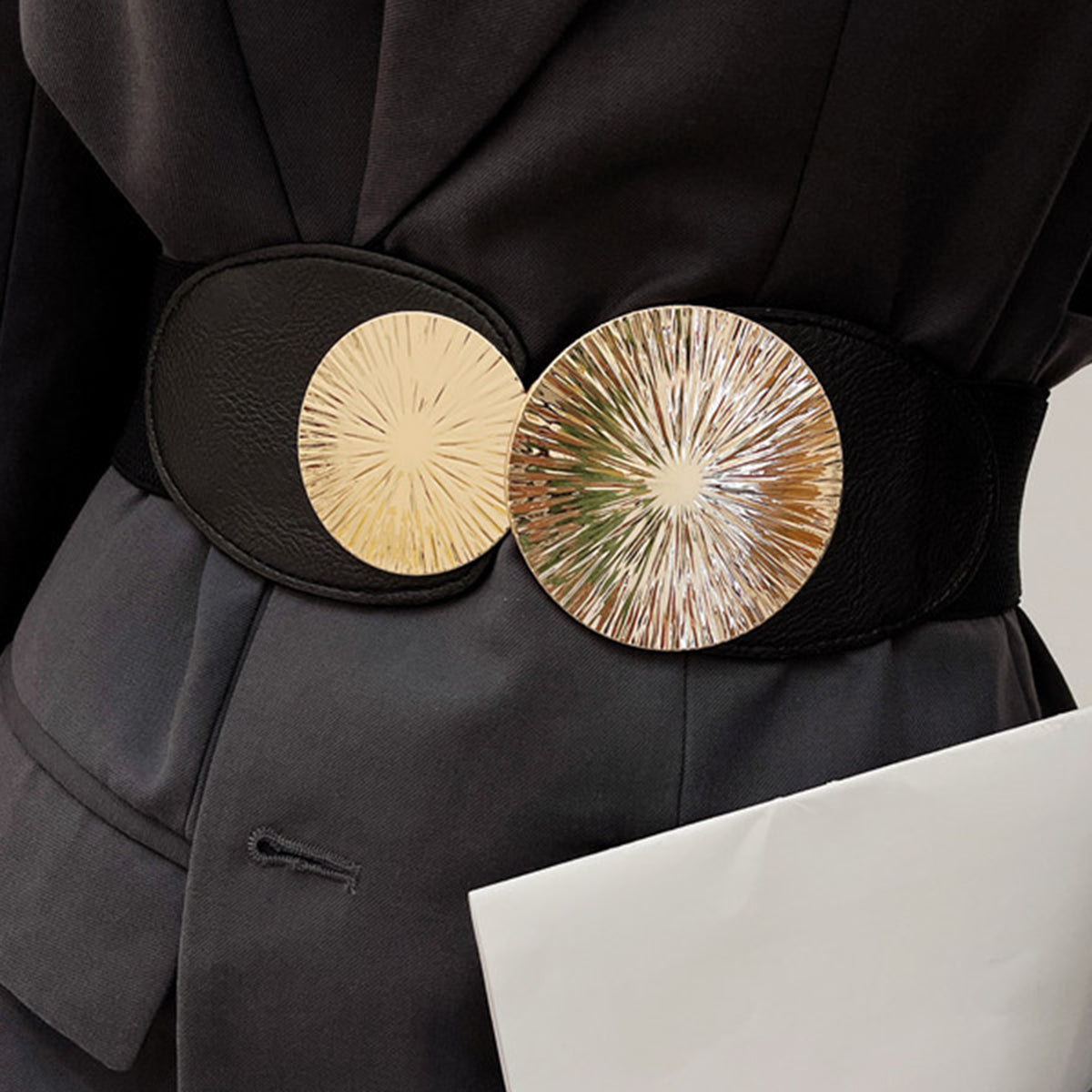 Dalga Desenli Yuvarlak Tokalı Elastik Kemer