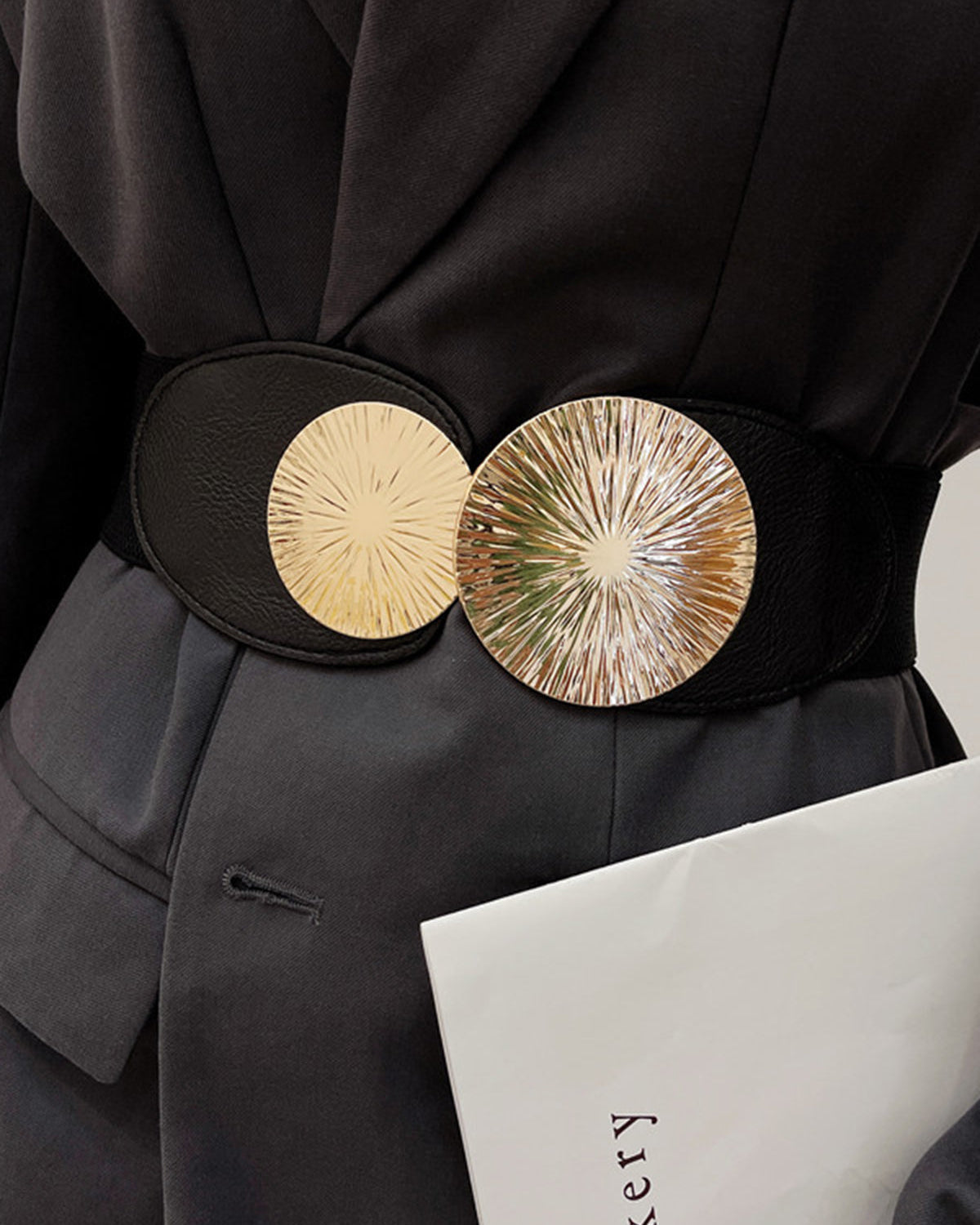 Dalga Desenli Yuvarlak Tokalı Elastik Kemer