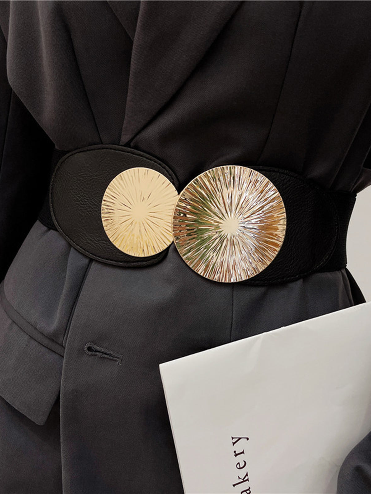 Dalga Desenli Yuvarlak Tokalı Elastik Kemer