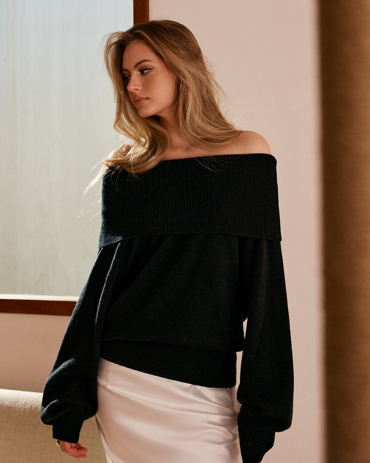 Yüksek Esnek Omuz Açık Rahat Kesim Kazak