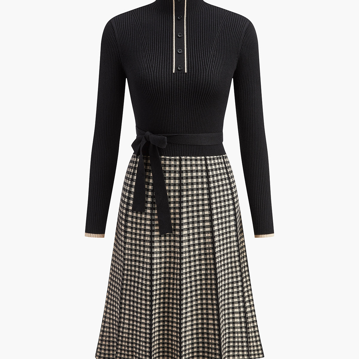 Kemerli Triko Kazak Ekose Etek Elbise