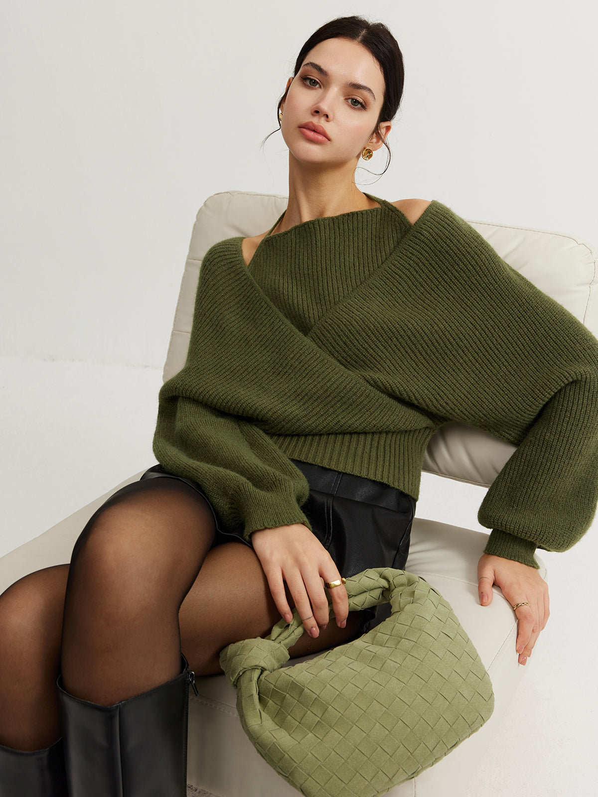 2’si 1 Arada Yarasa Kol Halter Yaka Triko Üst