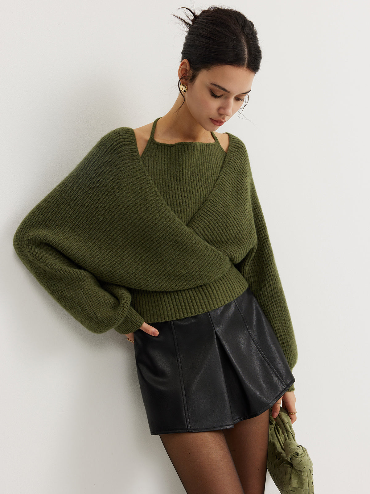 2’si 1 Arada Yarasa Kol Halter Yaka Triko Üst