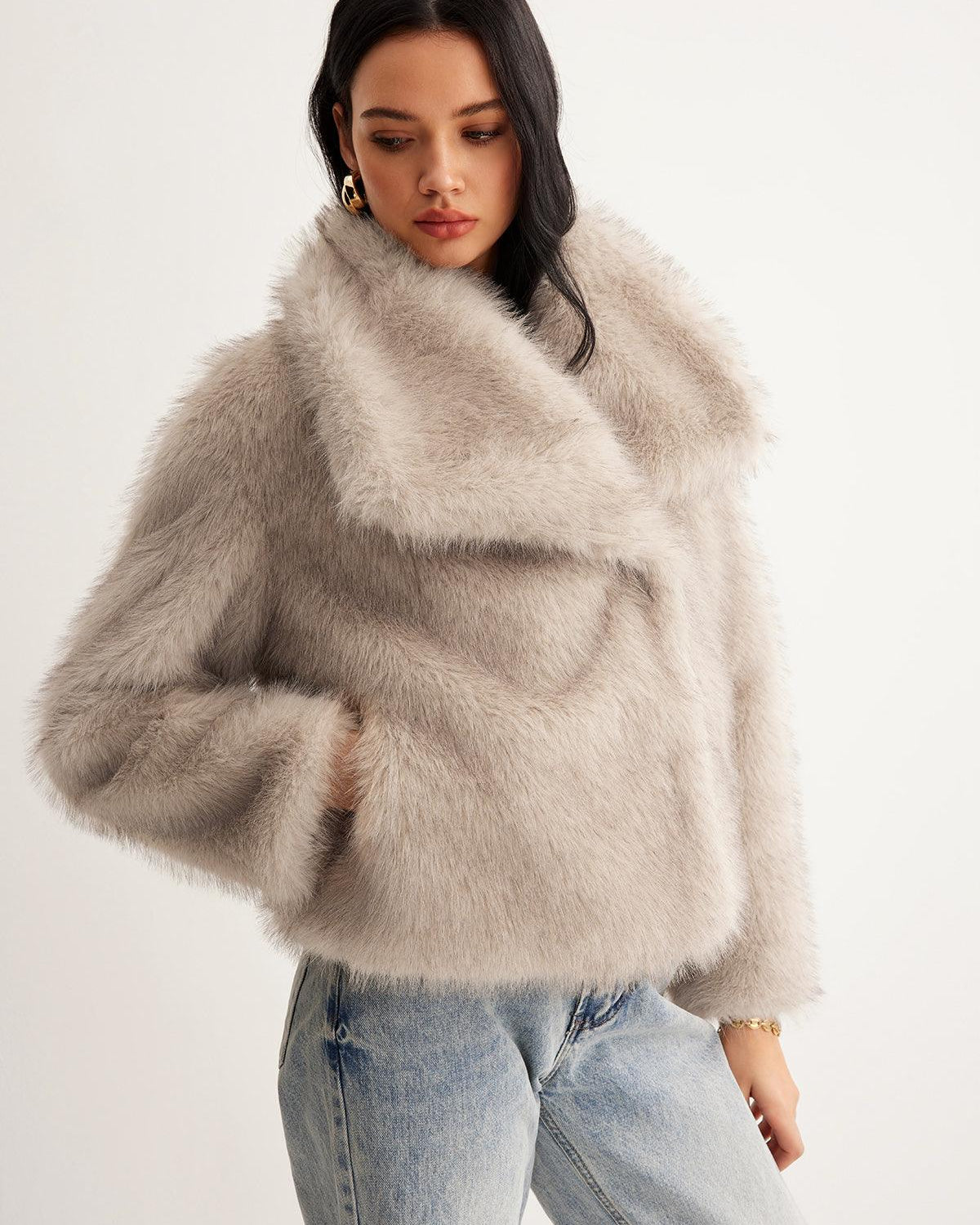 Gri Yumuşak Dokulu Kürk Ceket