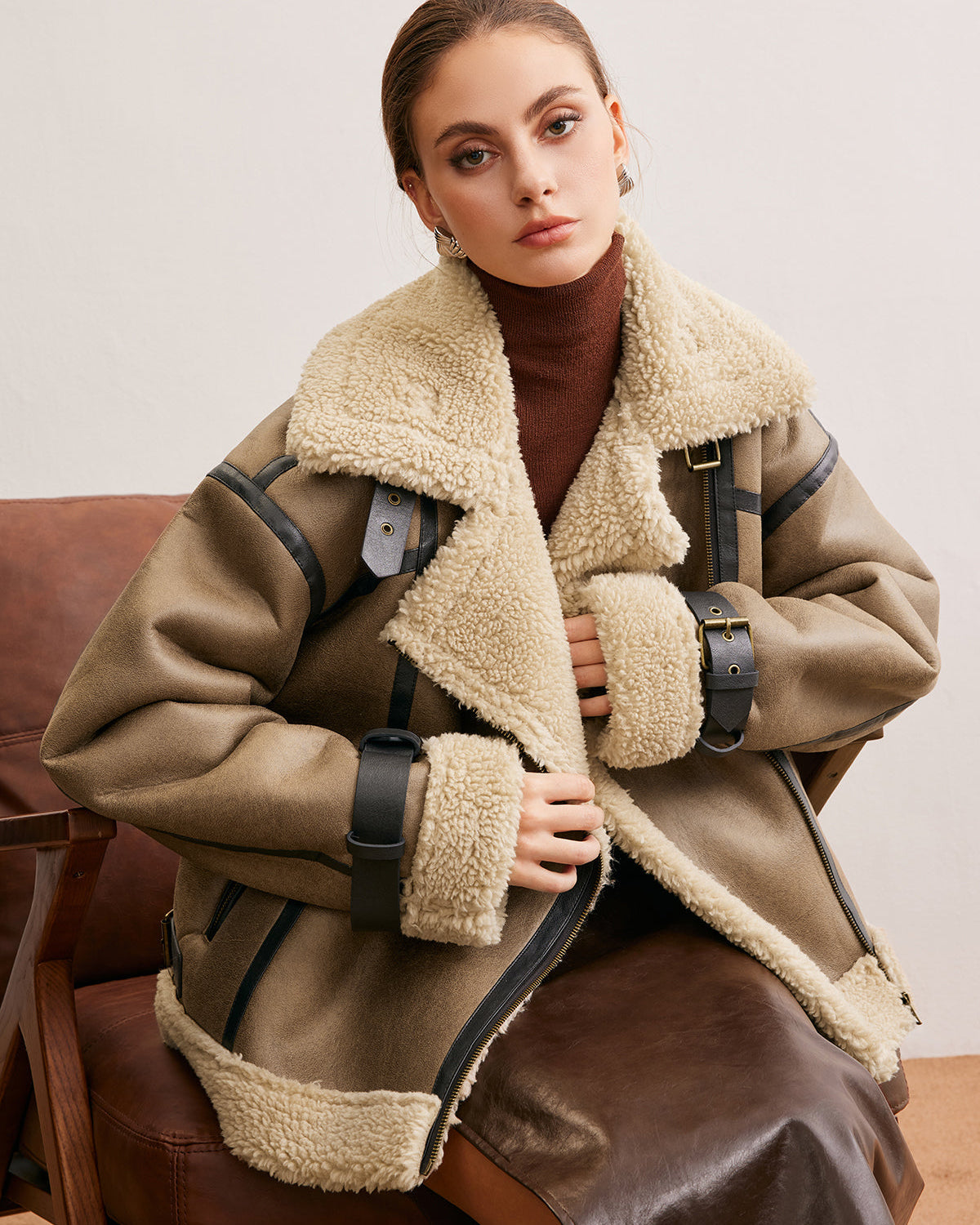 Suni Deri Fermuarlı Teddy Mont