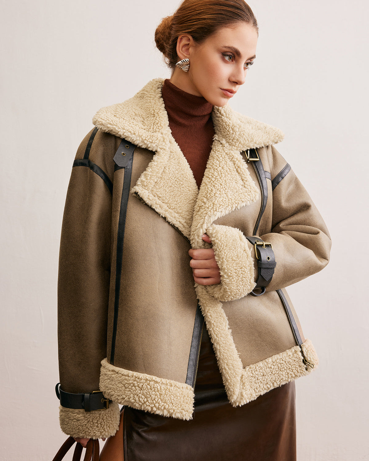 Suni Deri Fermuarlı Teddy Mont