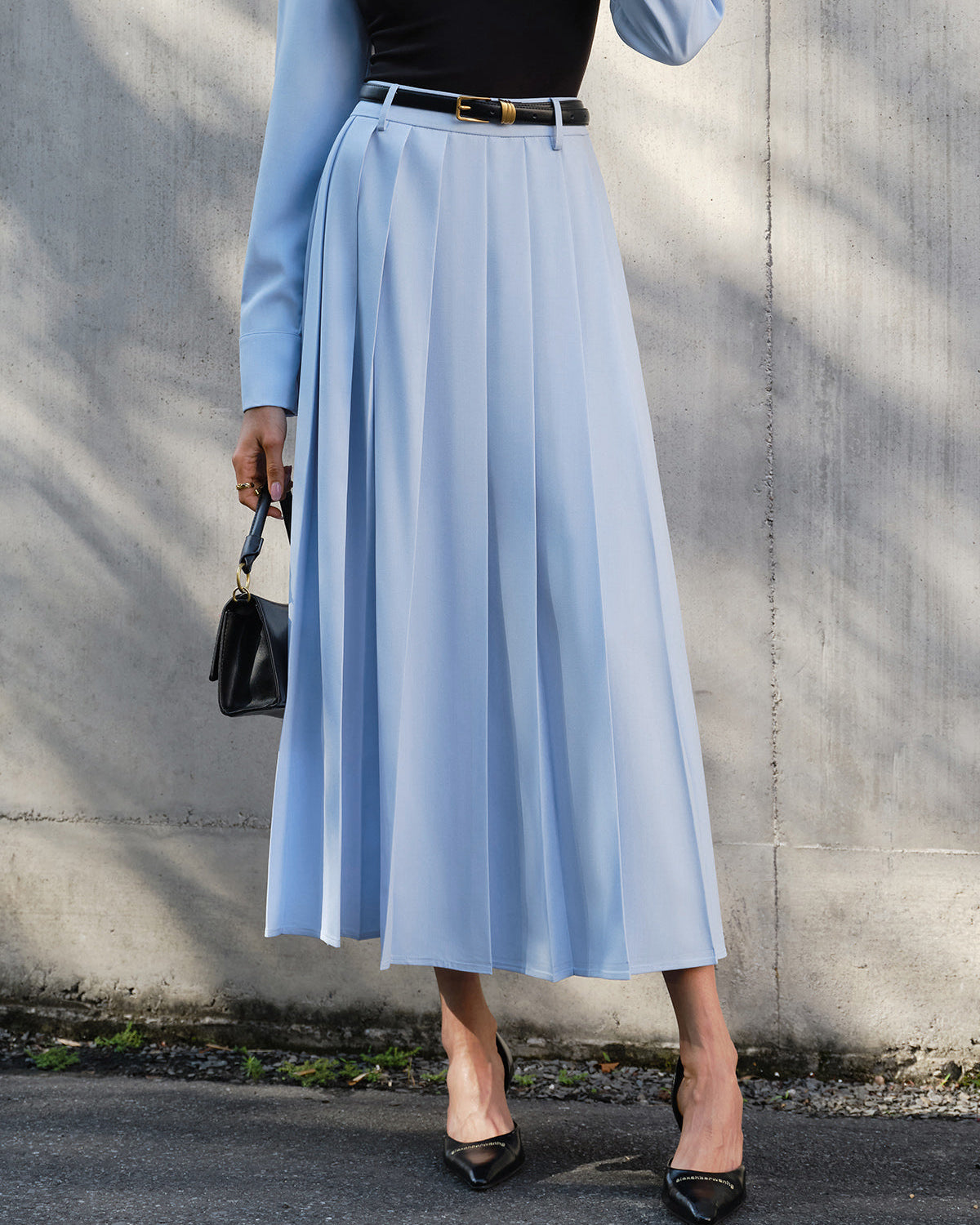 Minimalist Pileli Kemer Detaysız Etek