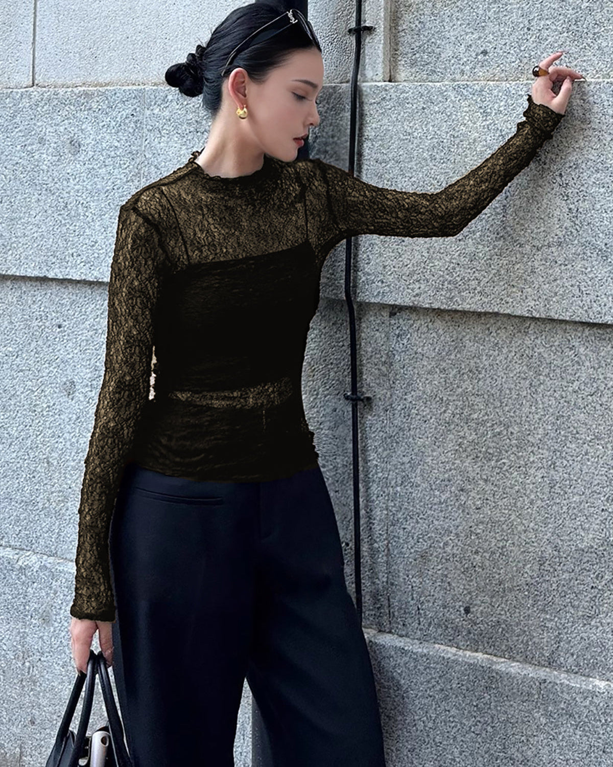 Yarı Transparan Dantel Panelli Jarse İkili Tişört