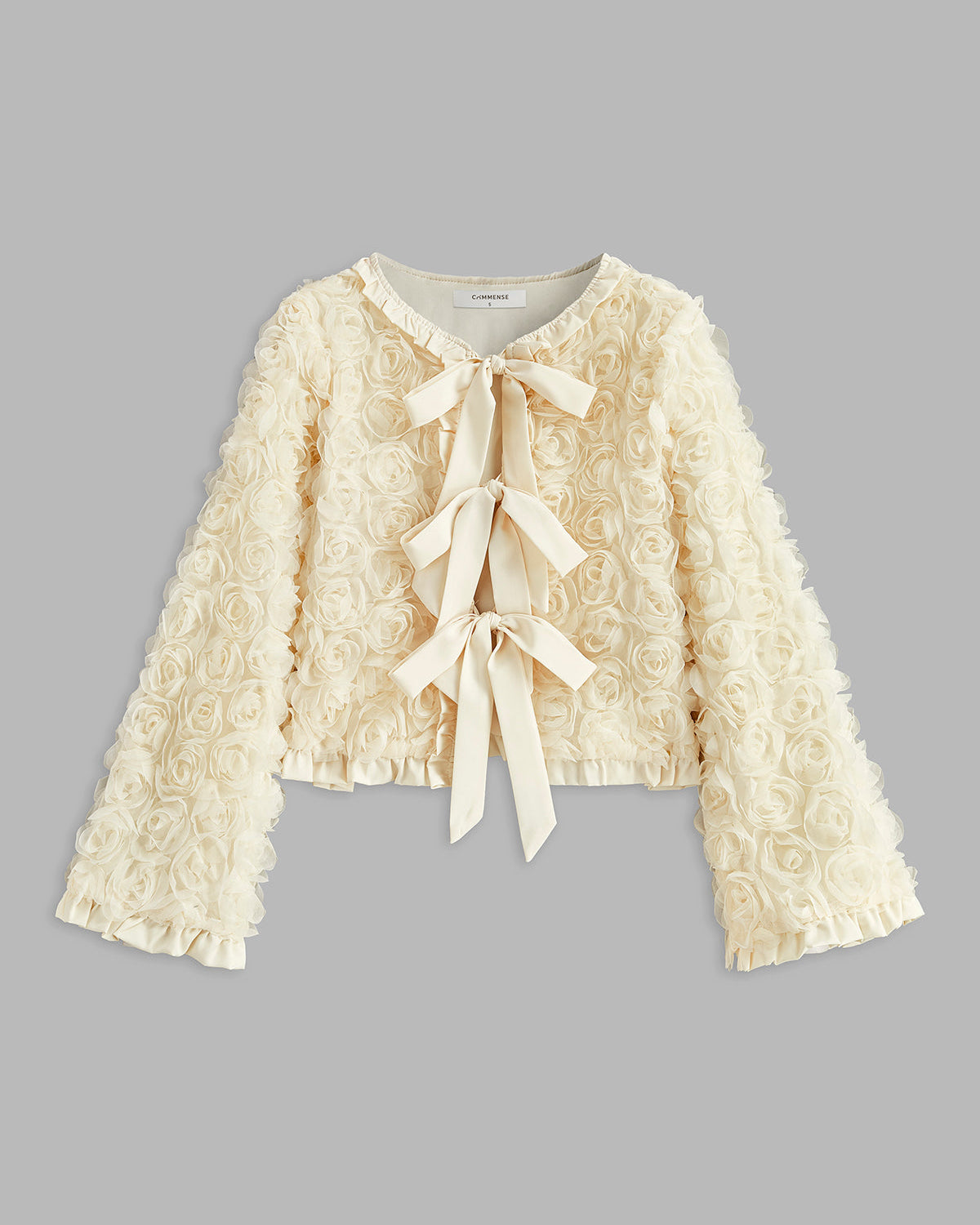 Romantik Ön Bağlamalı Gül Detaylı Ceket