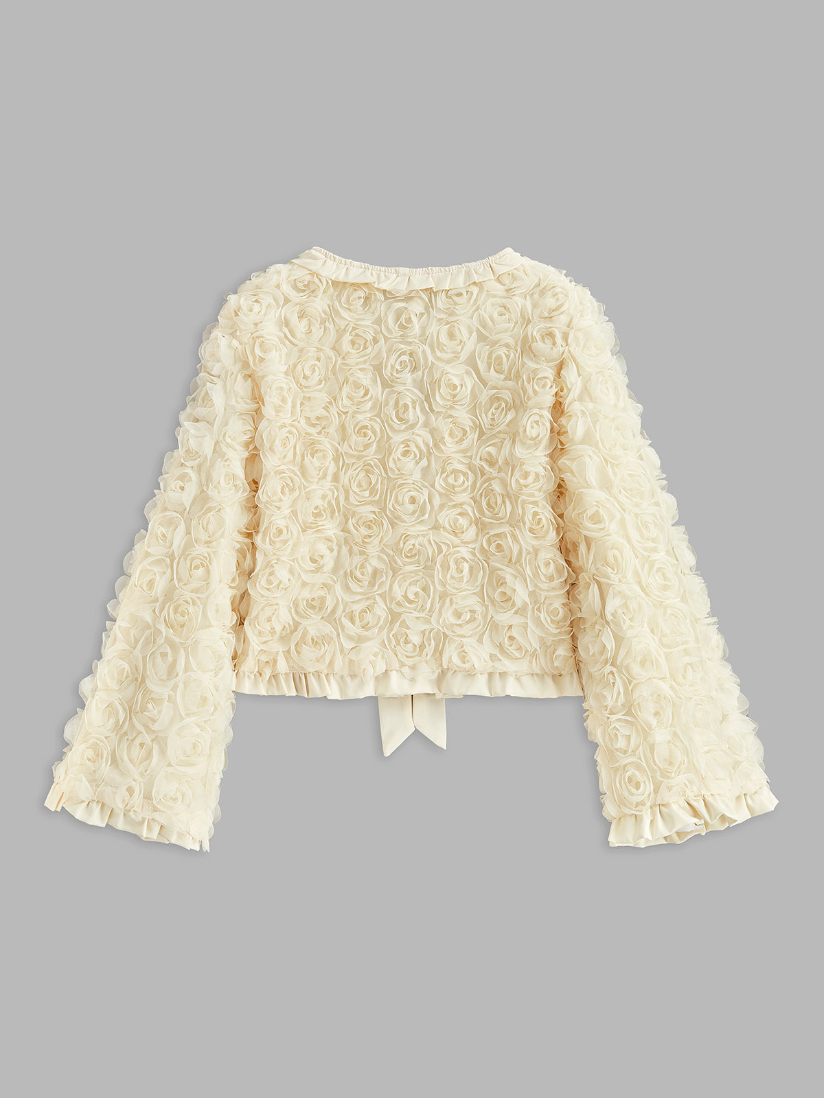 Romantik Ön Bağlamalı Gül Detaylı Ceket