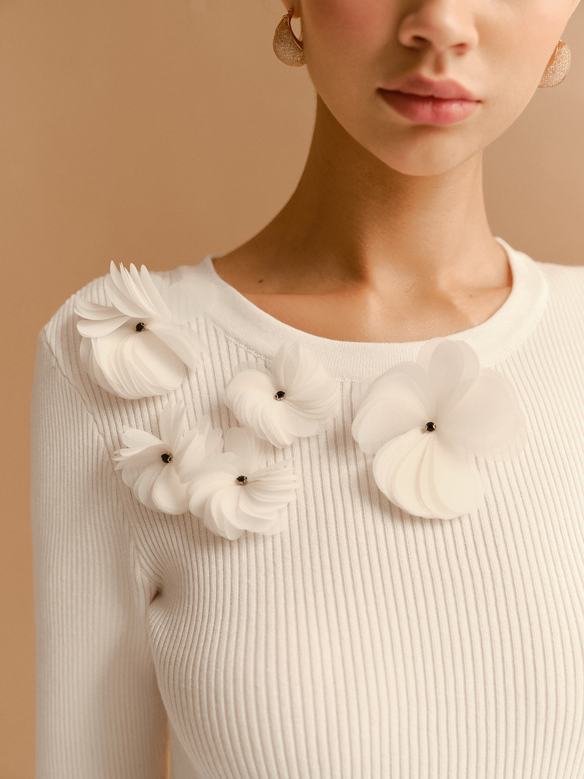 Çiçek Desenli Volan Kol Triko Üst