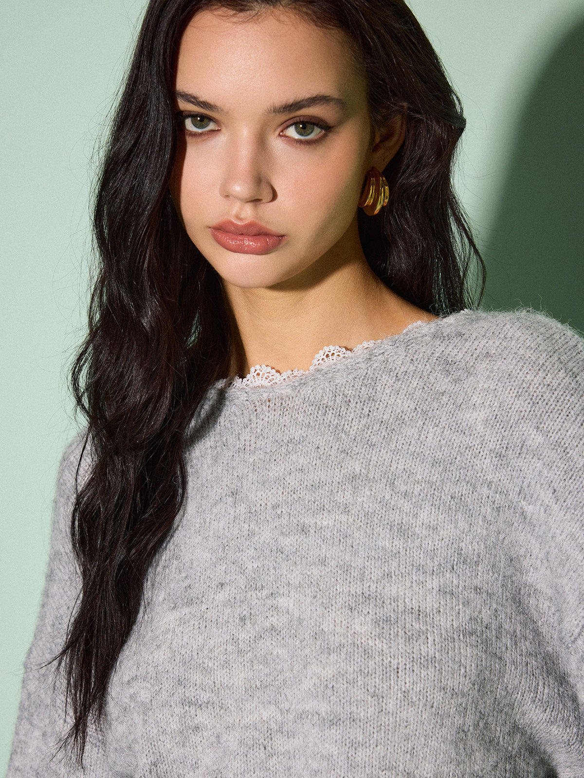 Dantel Detaylı Fiyonk Süslemeli Drape Kazak