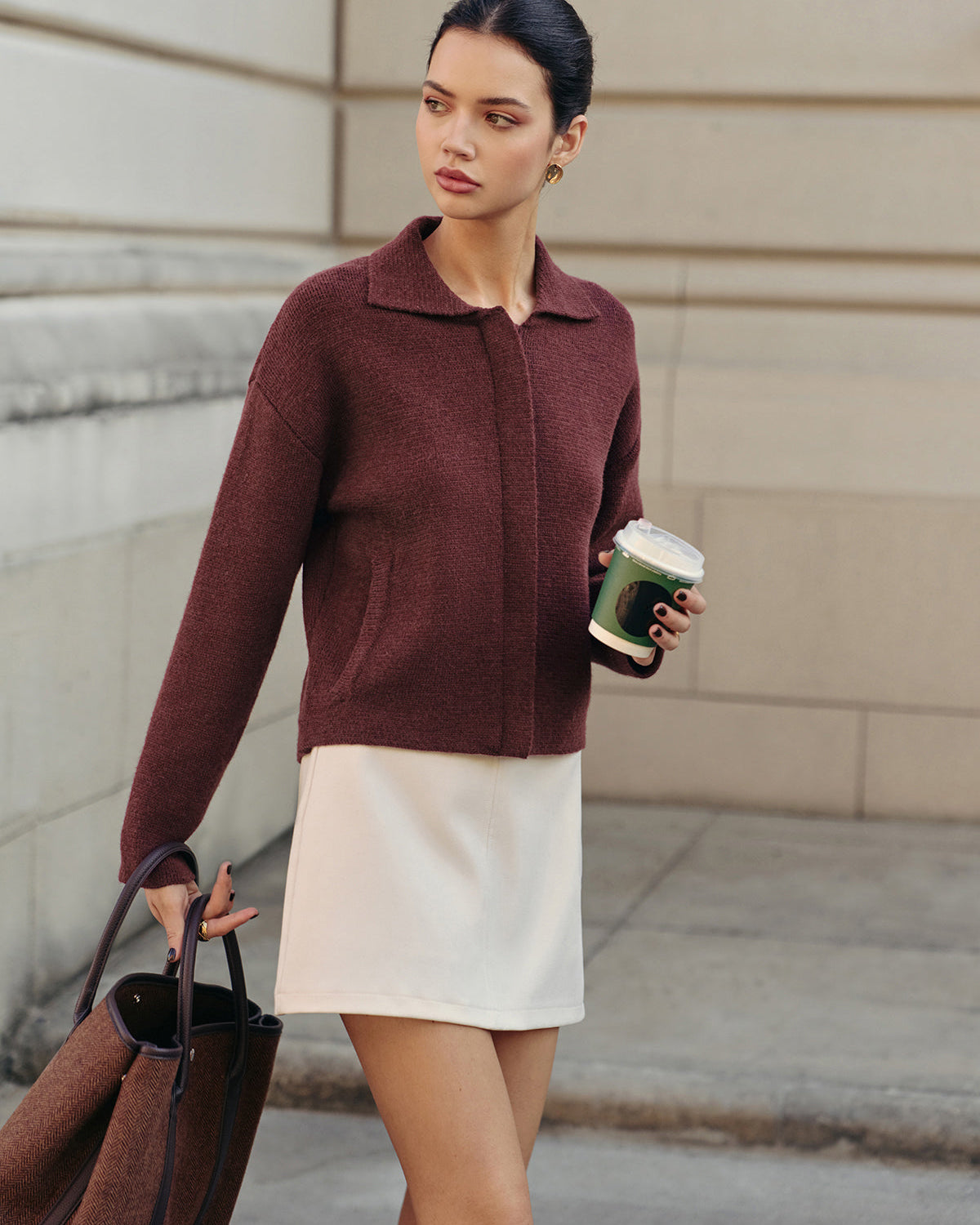 Düz Fermuarlı Polo Hırka