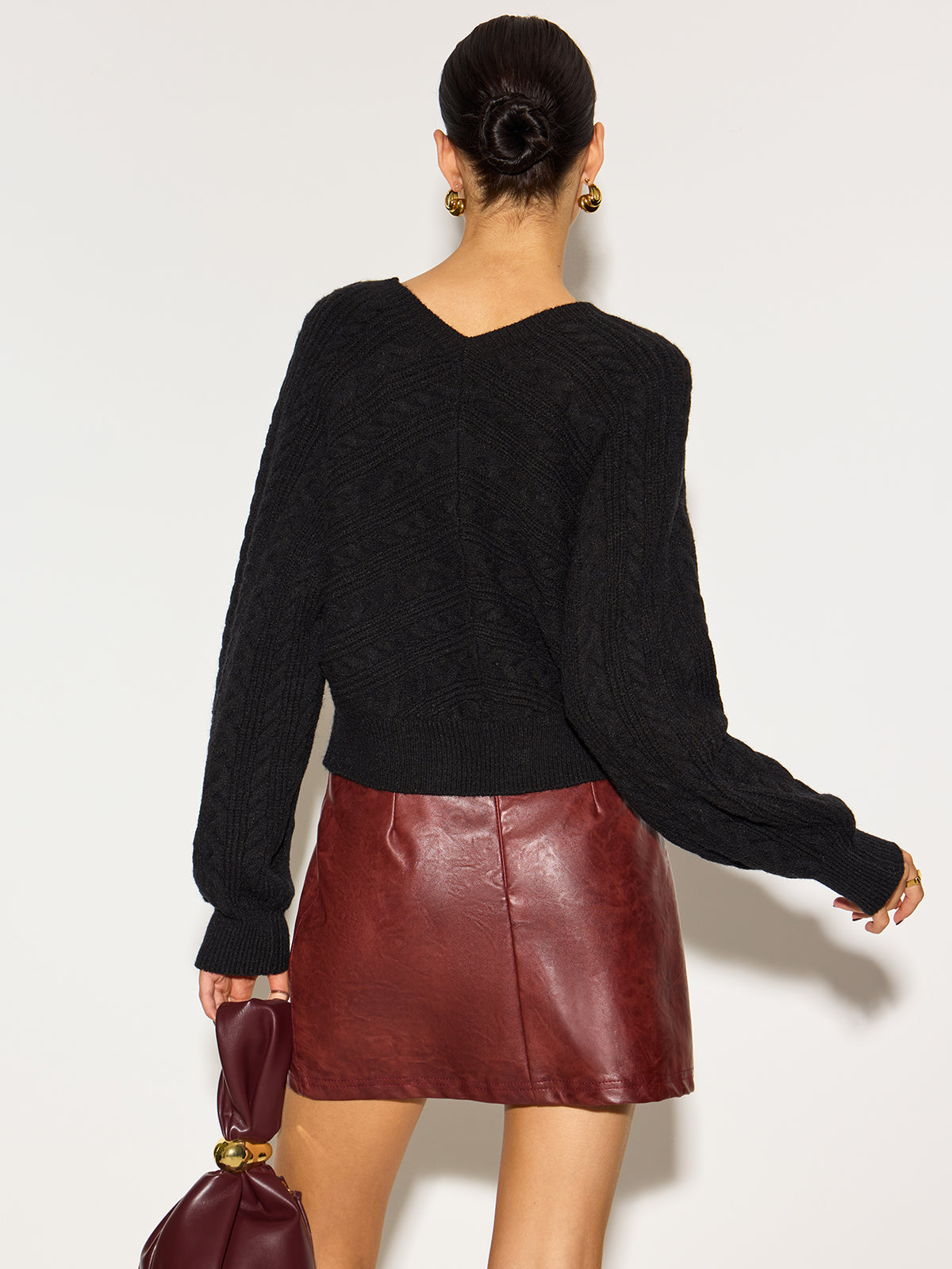 V Yaka Fiyonk Detaylı Bükümlü Hırka