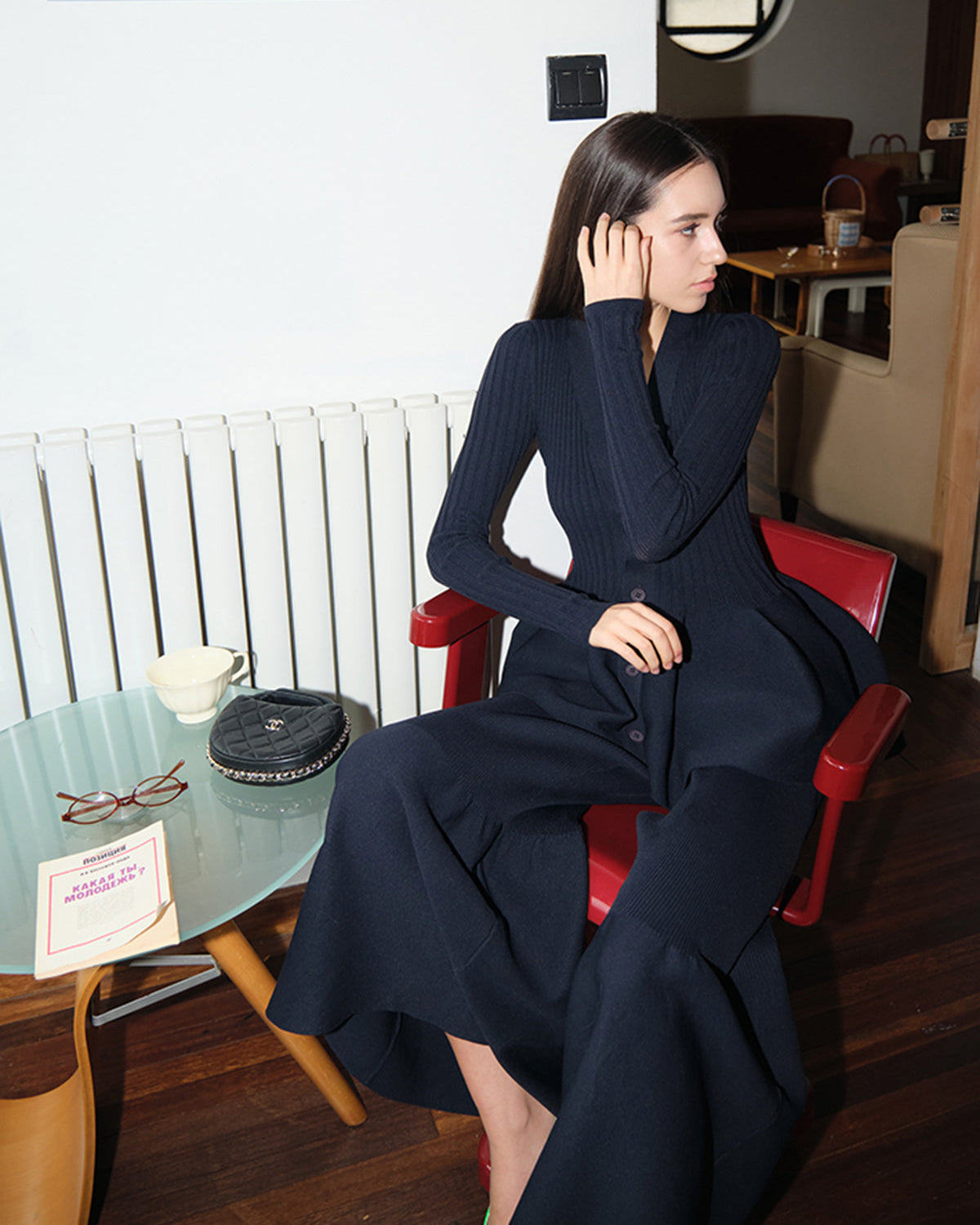 Orta Bel Fırfır Detaylı Triko Pantolon