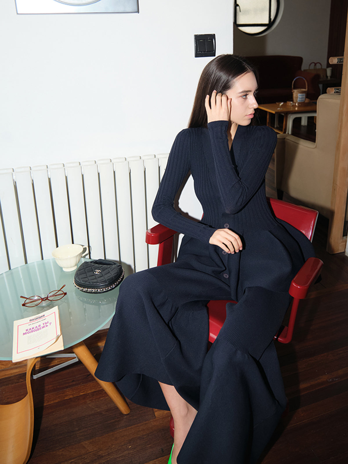 Orta Bel Fırfır Detaylı Triko Pantolon