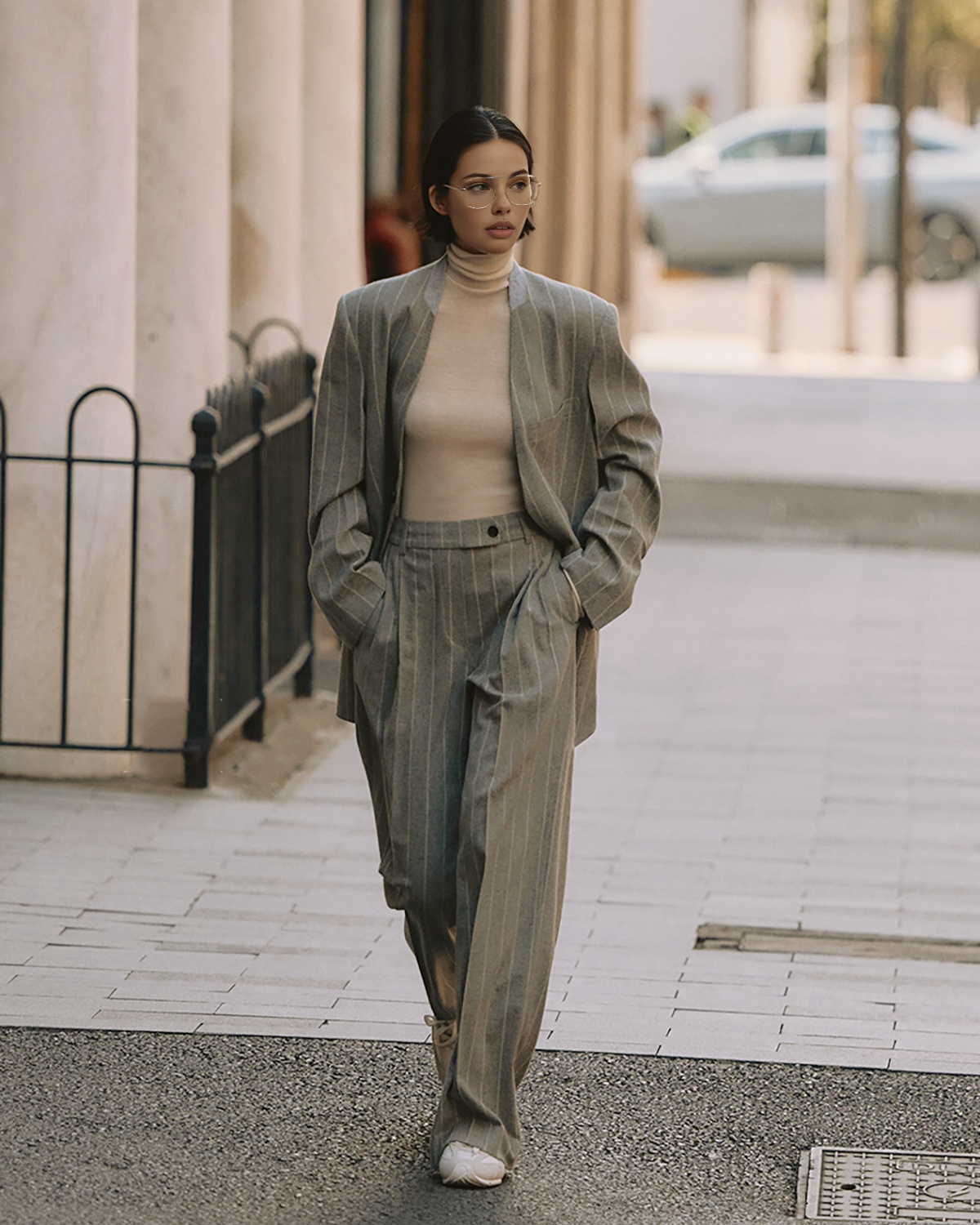 Yün Karışımlı Çizgili Tweed Pantolon