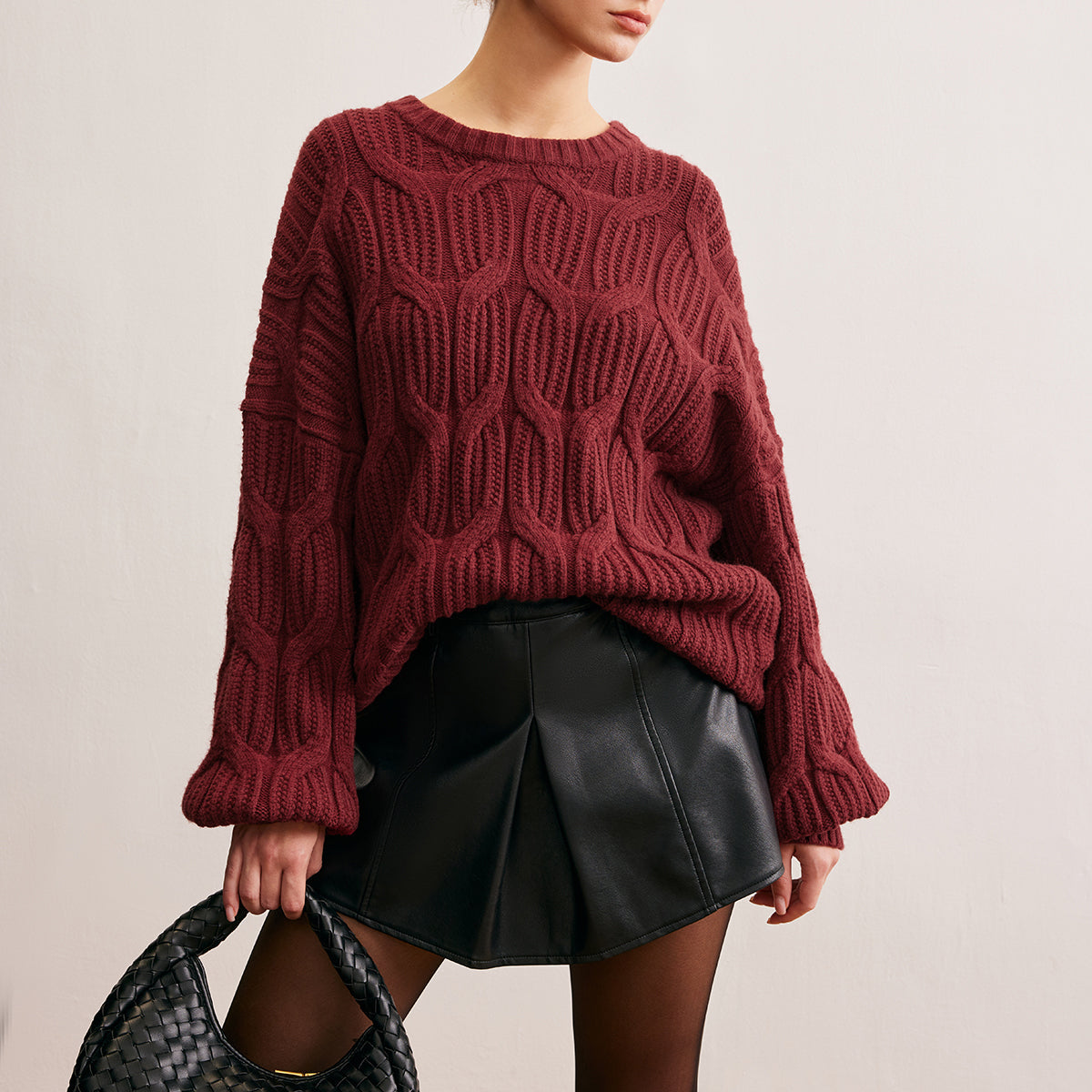 Düz Drape Detaylı Triko Kazak