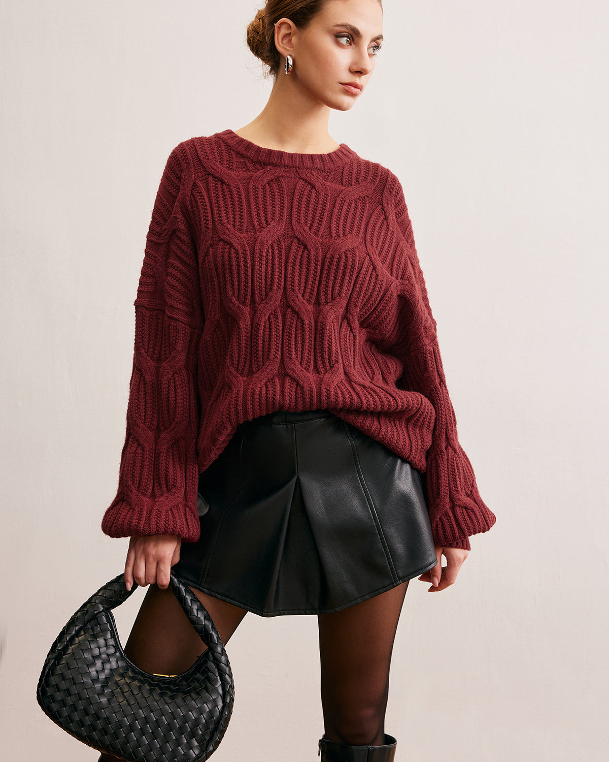 Düz Drape Detaylı Triko Kazak