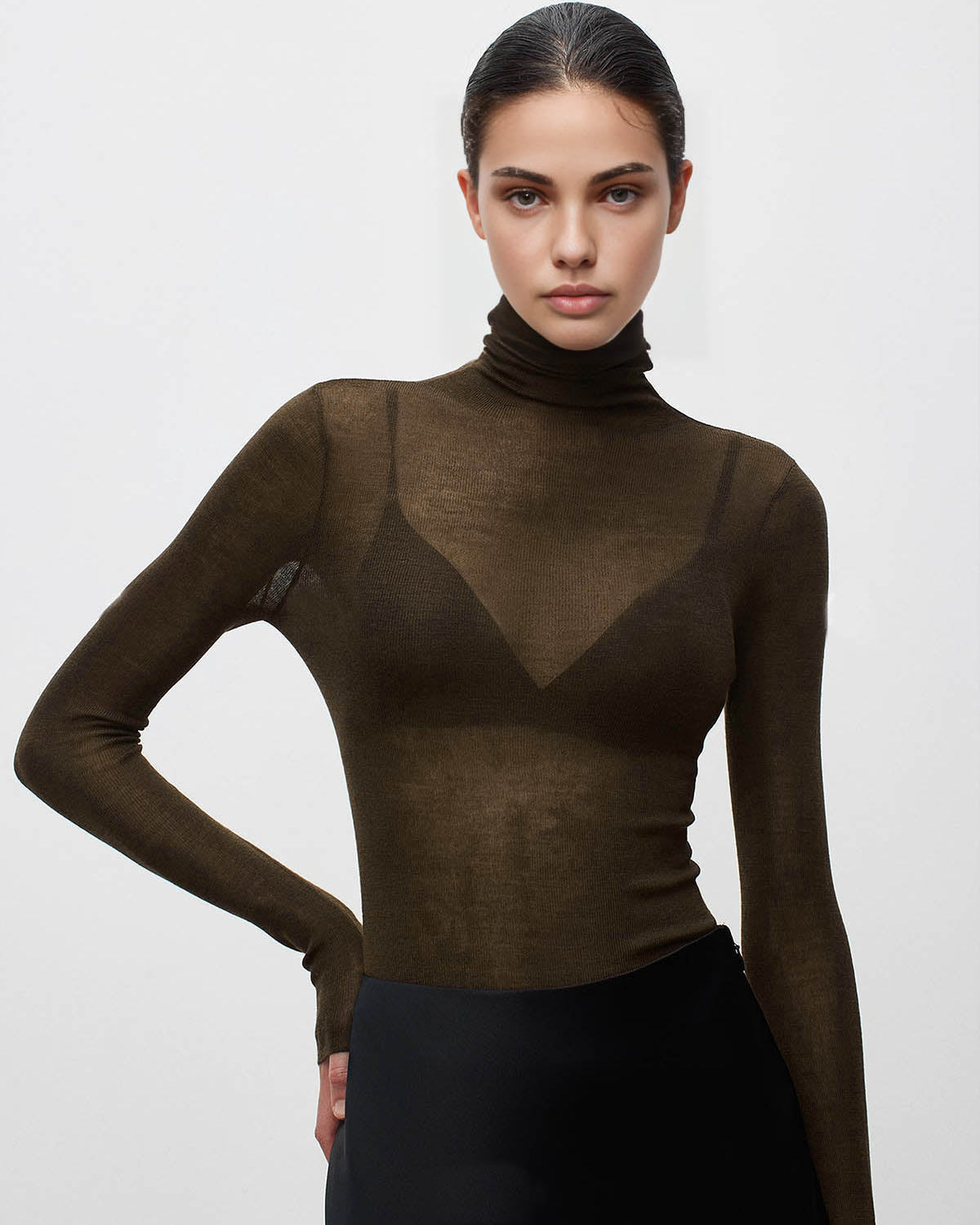 Yün Karışımlı Balıkçı Yaka Şeffaf Kazak