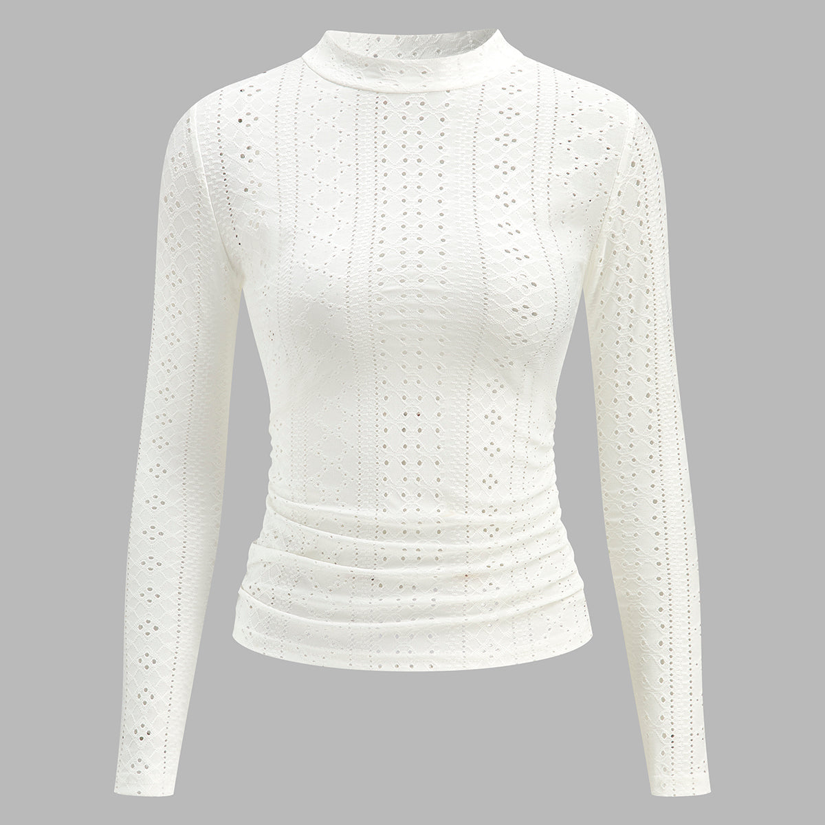 Yarı Şeffaf Dik Yaka Yandan Pileli Dar Bluz