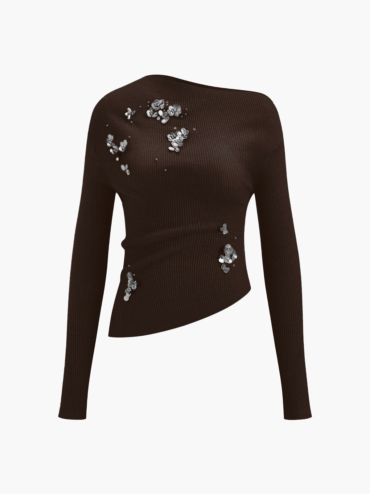 Yün Karışımlı Asimetrik Payetli Triko Üst