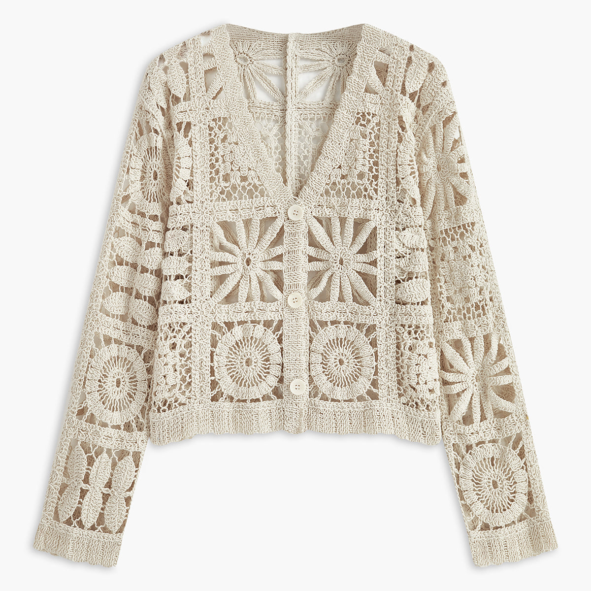 Kare Desenli Düğmeli Hırka