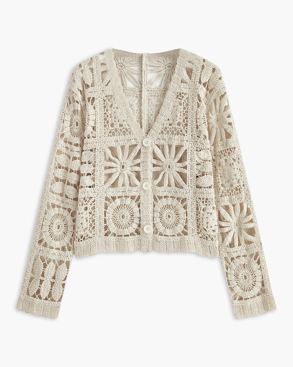 Kare Desenli Düğmeli Hırka