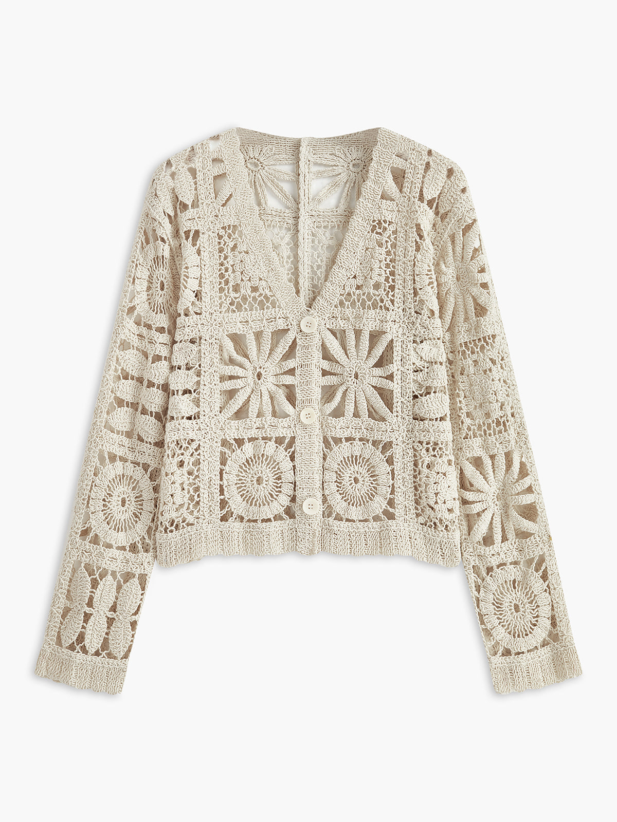 Kare Desenli Düğmeli Hırka