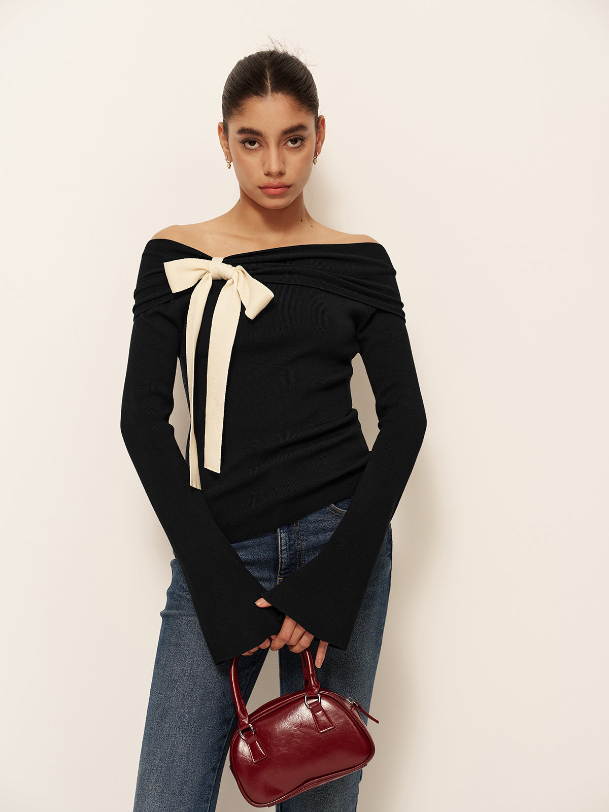 Yün Karışımlı Kurdele Detaylı Volan Kol Triko Bluz