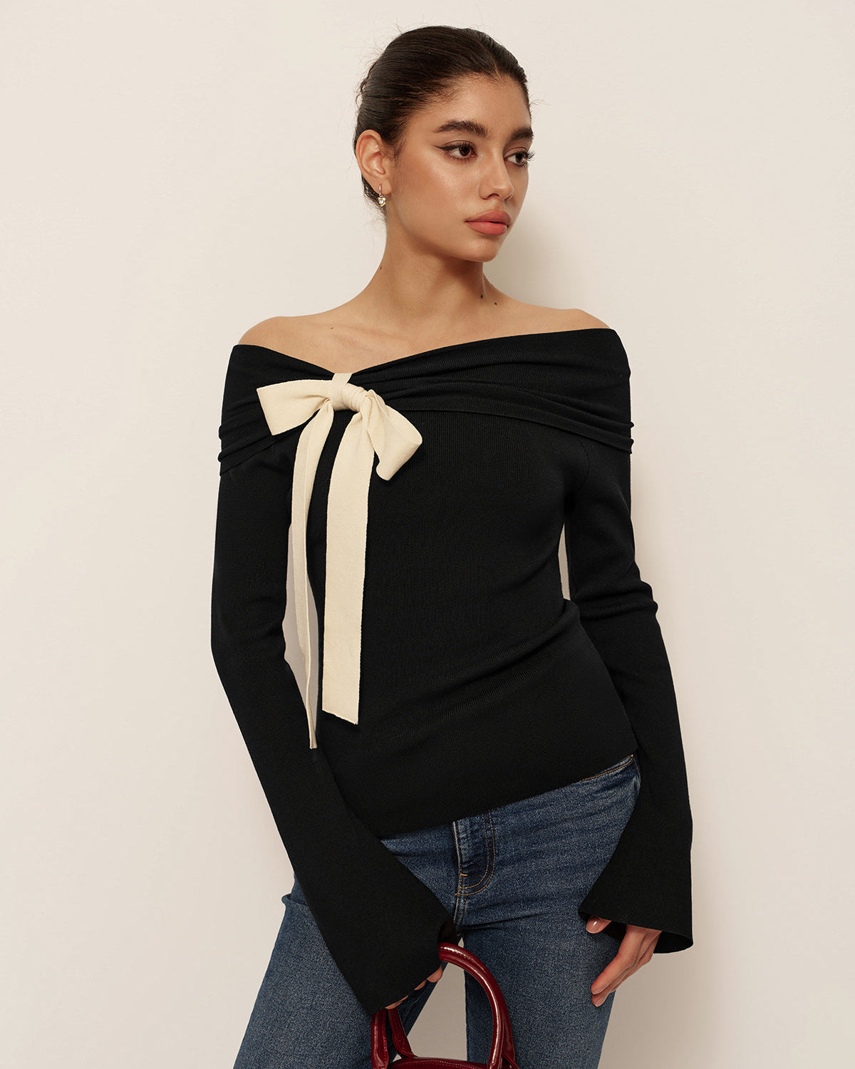 Yün Karışımlı Kurdele Detaylı Volan Kol Triko Bluz