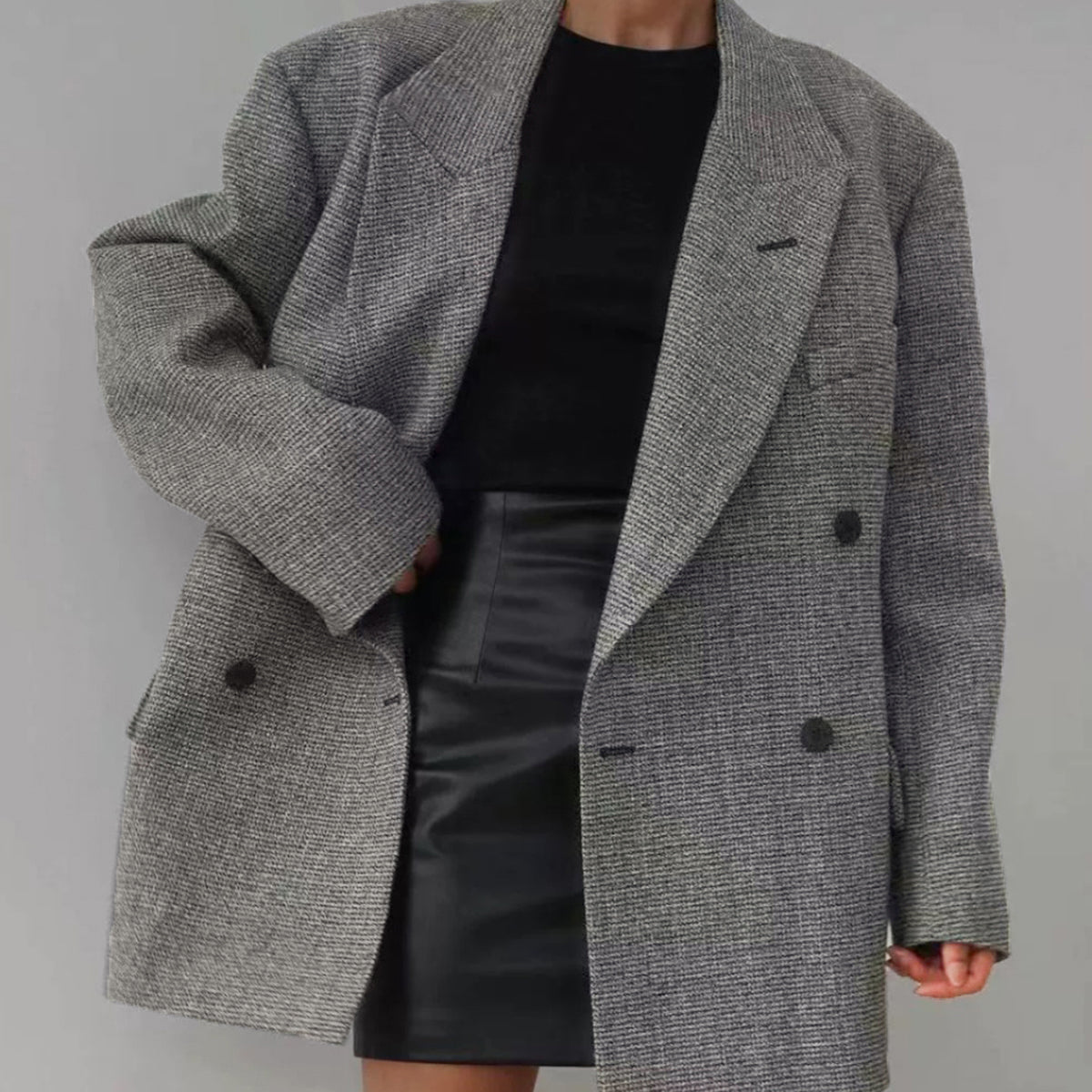 Kuşaklı Yün Karışımlı Ekose Blazer