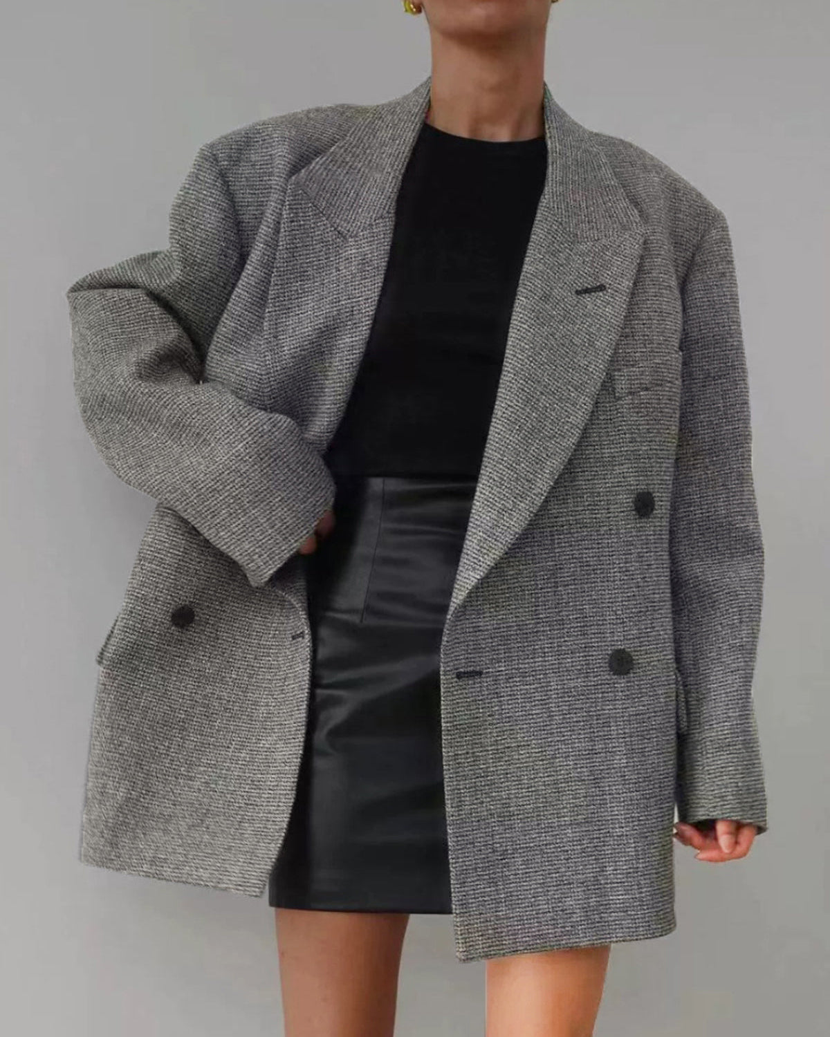 Kuşaklı Yün Karışımlı Ekose Blazer