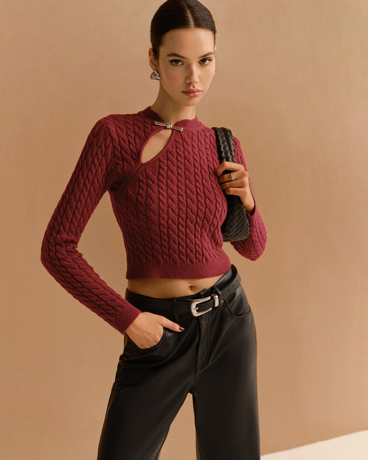 Kesik Detaylı Büzgü Crop Triko Kazak