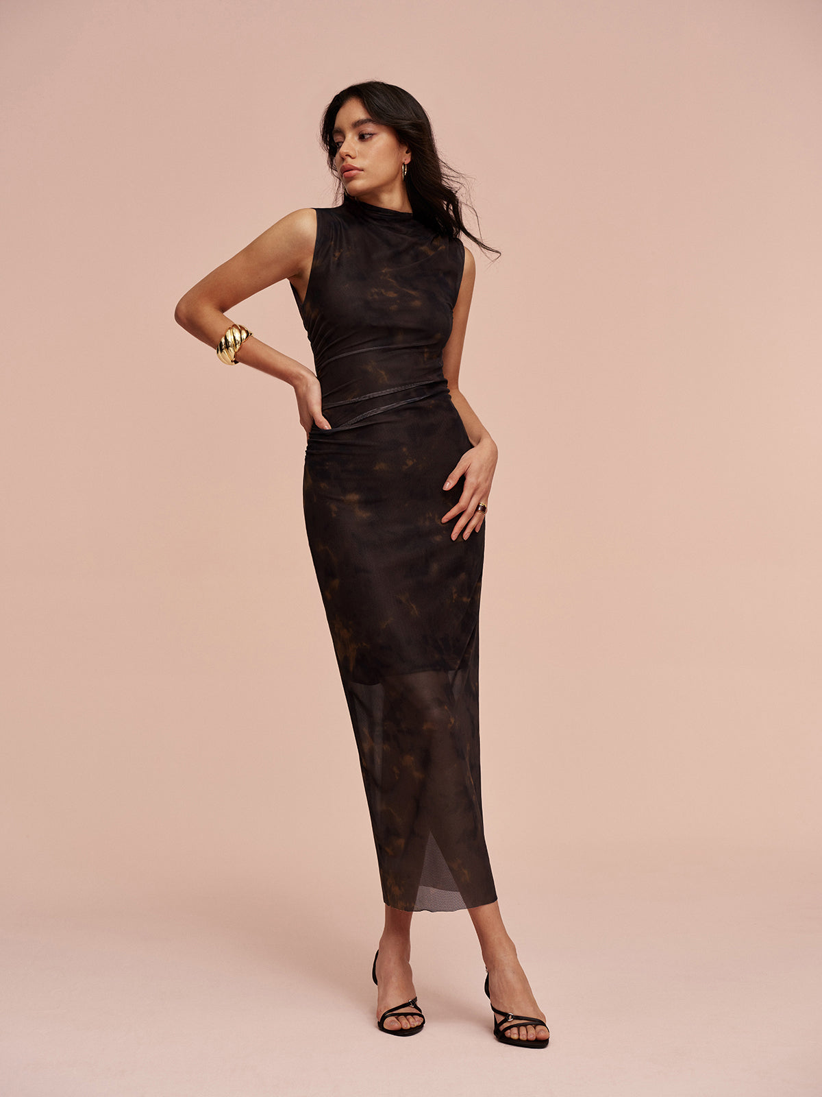 Jarse Astarlı Kolsuz Tül Elbise