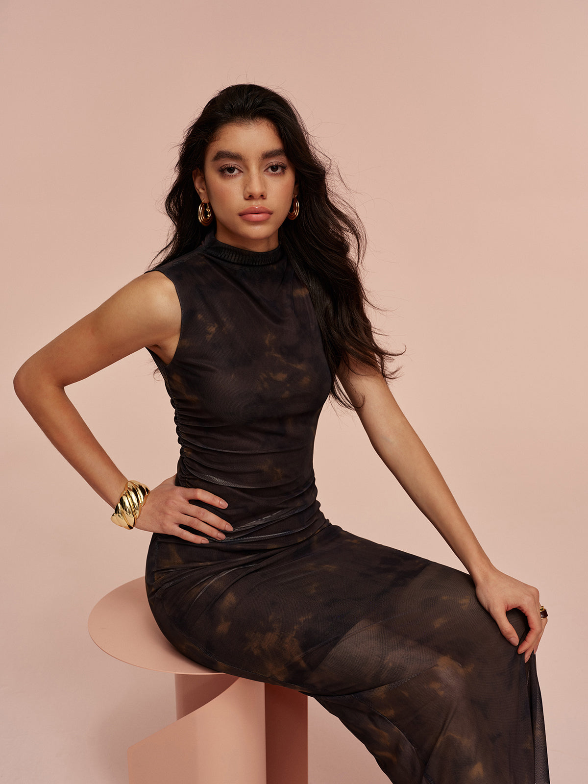 Jarse Astarlı Kolsuz Tül Elbise