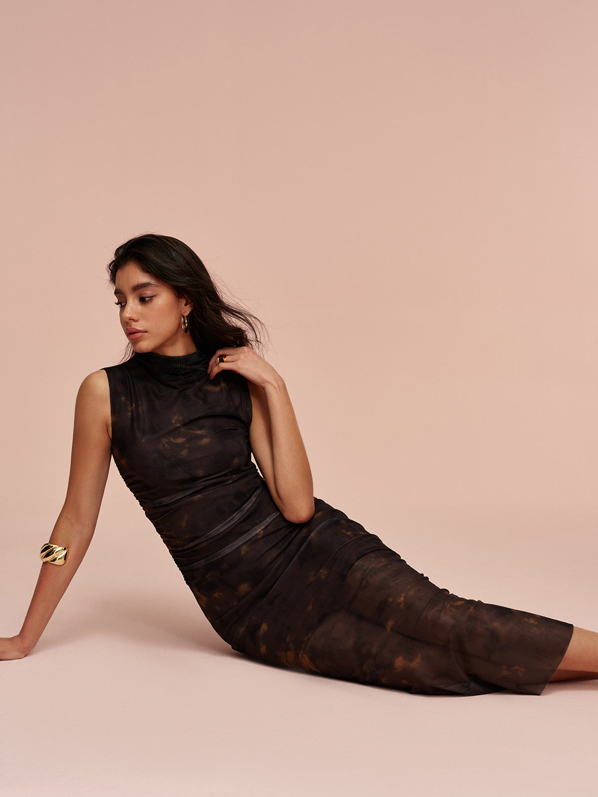 Jarse Astarlı Kolsuz Tül Elbise