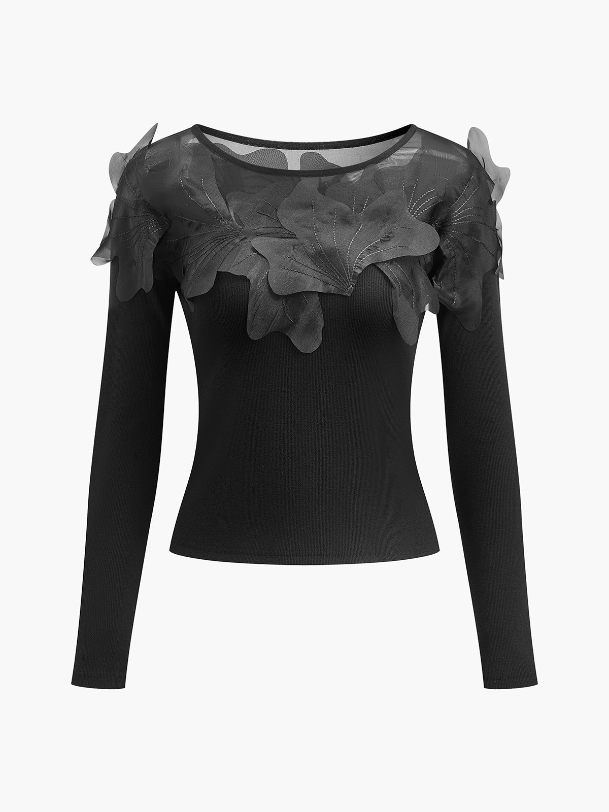 Yarı Şeffaf Çiçek Desenli Dar Bluz