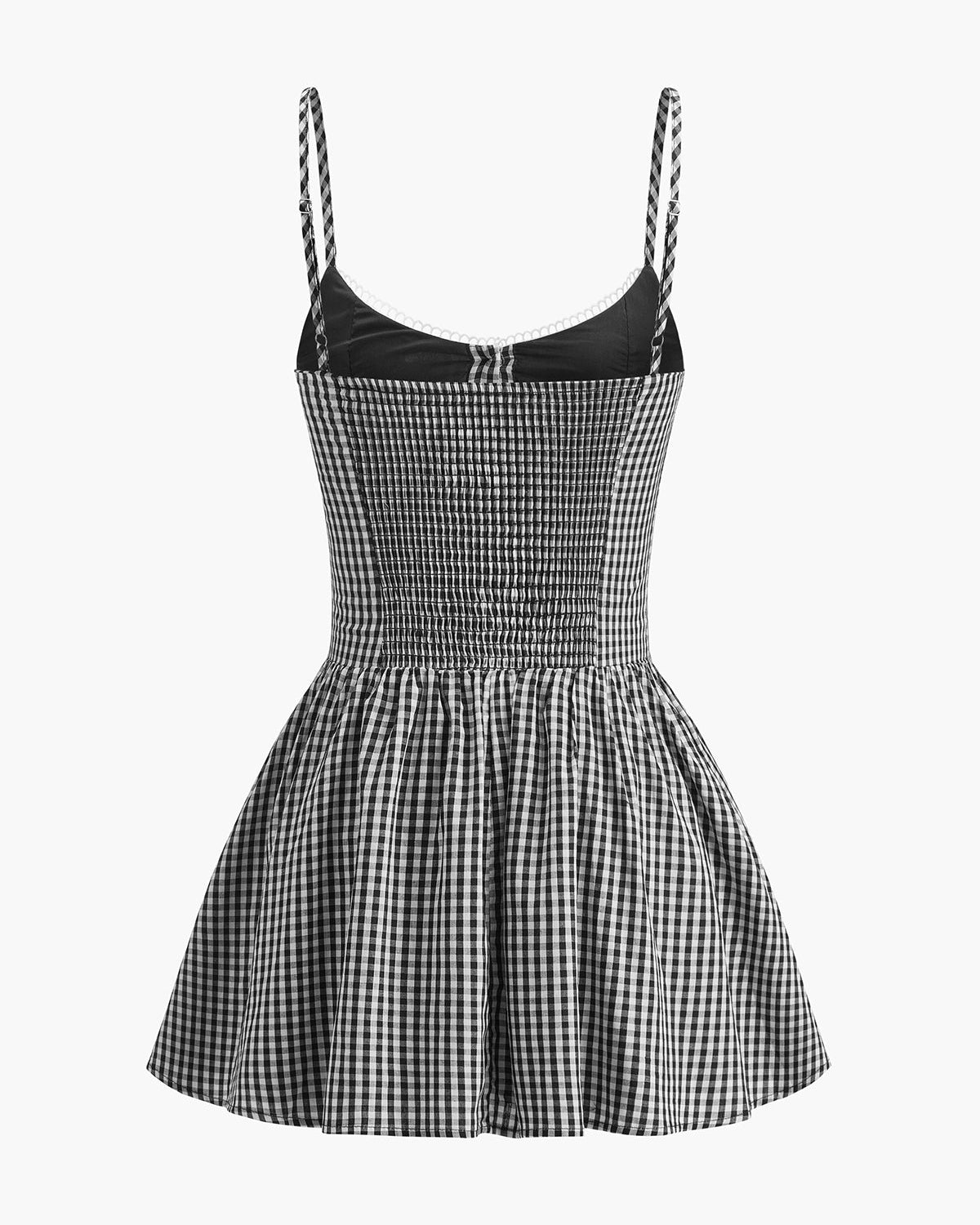 Ekose Desenli Düğmeli Askılı Elbise