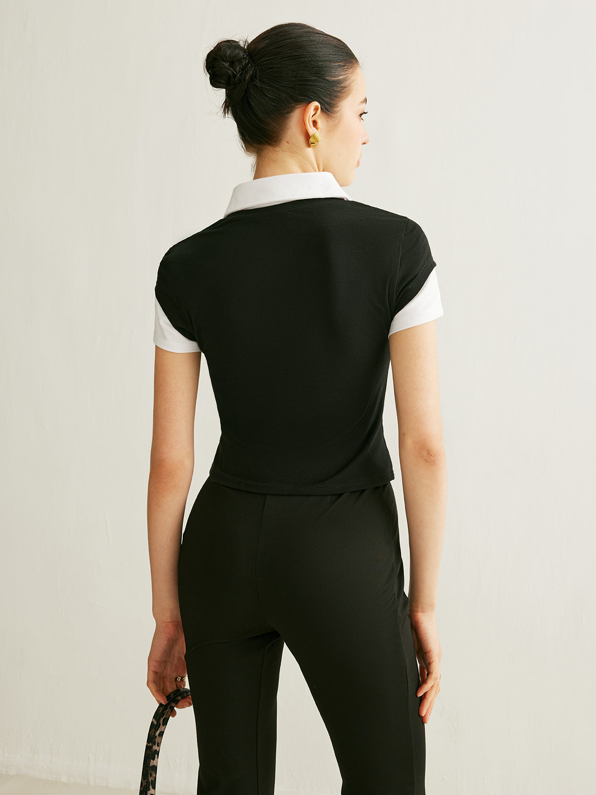 Polo Yaka Renk Bloklu Bluz